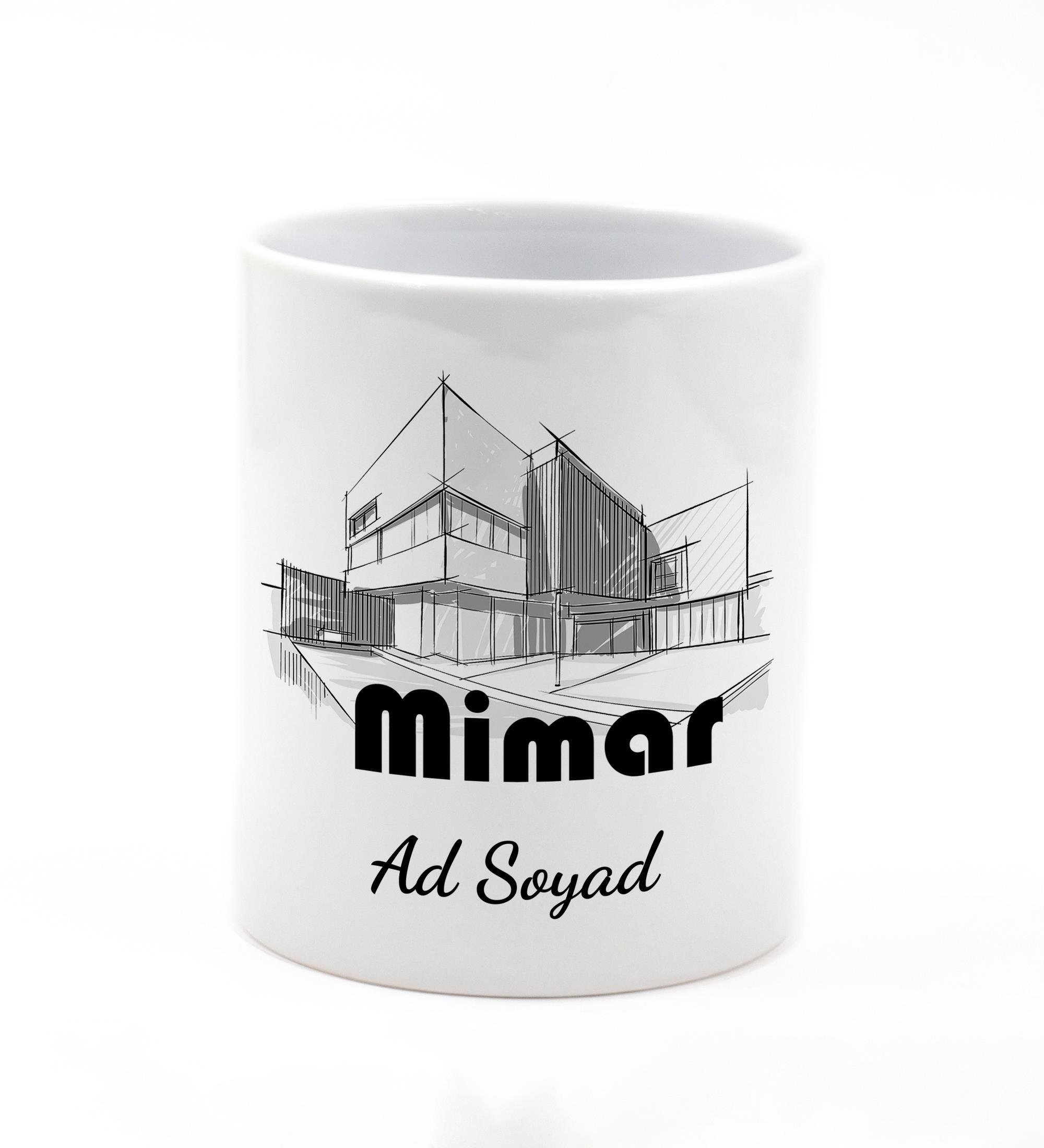 Mimarlara Özel Kişiselleştirilebilir Porselen Masaüstü Kalemlik 9,5cm Mimara Hediye