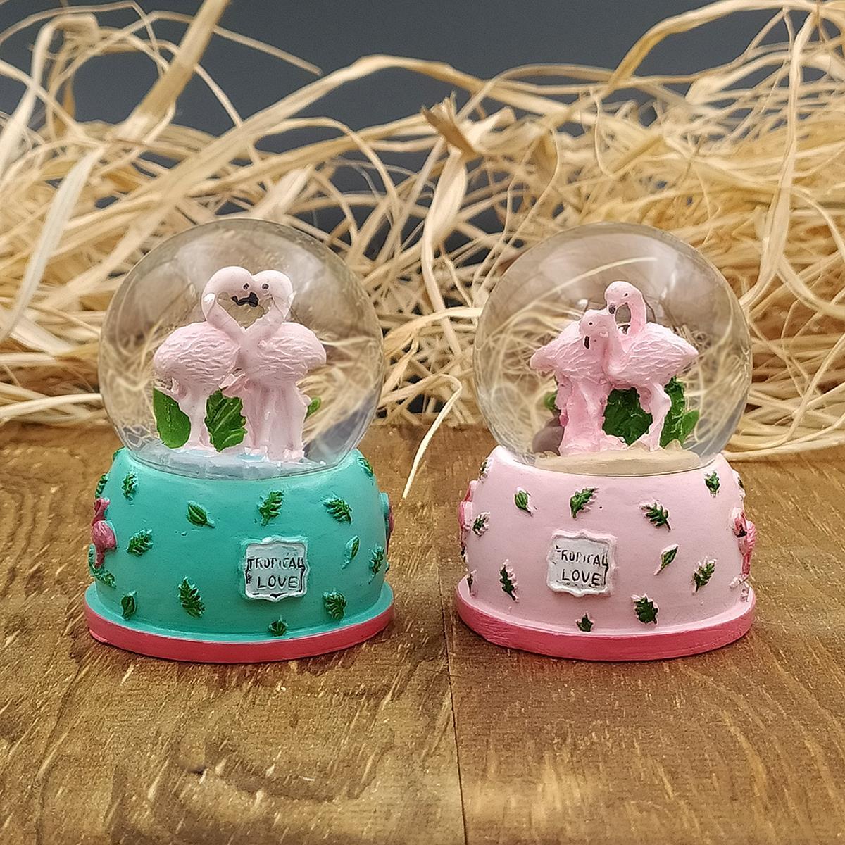 Mini Flamingo Kar Küresi & Kar Tanesi Kolye Hediye Seti