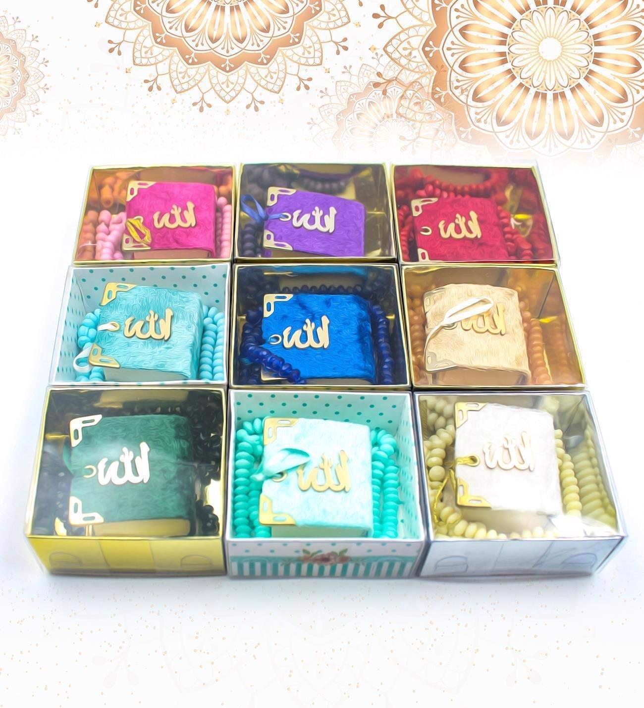 Mini Kur'an-ı Kerim ve Tesbih Seti & Kişiye Özel Ramazan Temalı Kupa & Gold Metal Kutulu Mum Hediye Seti