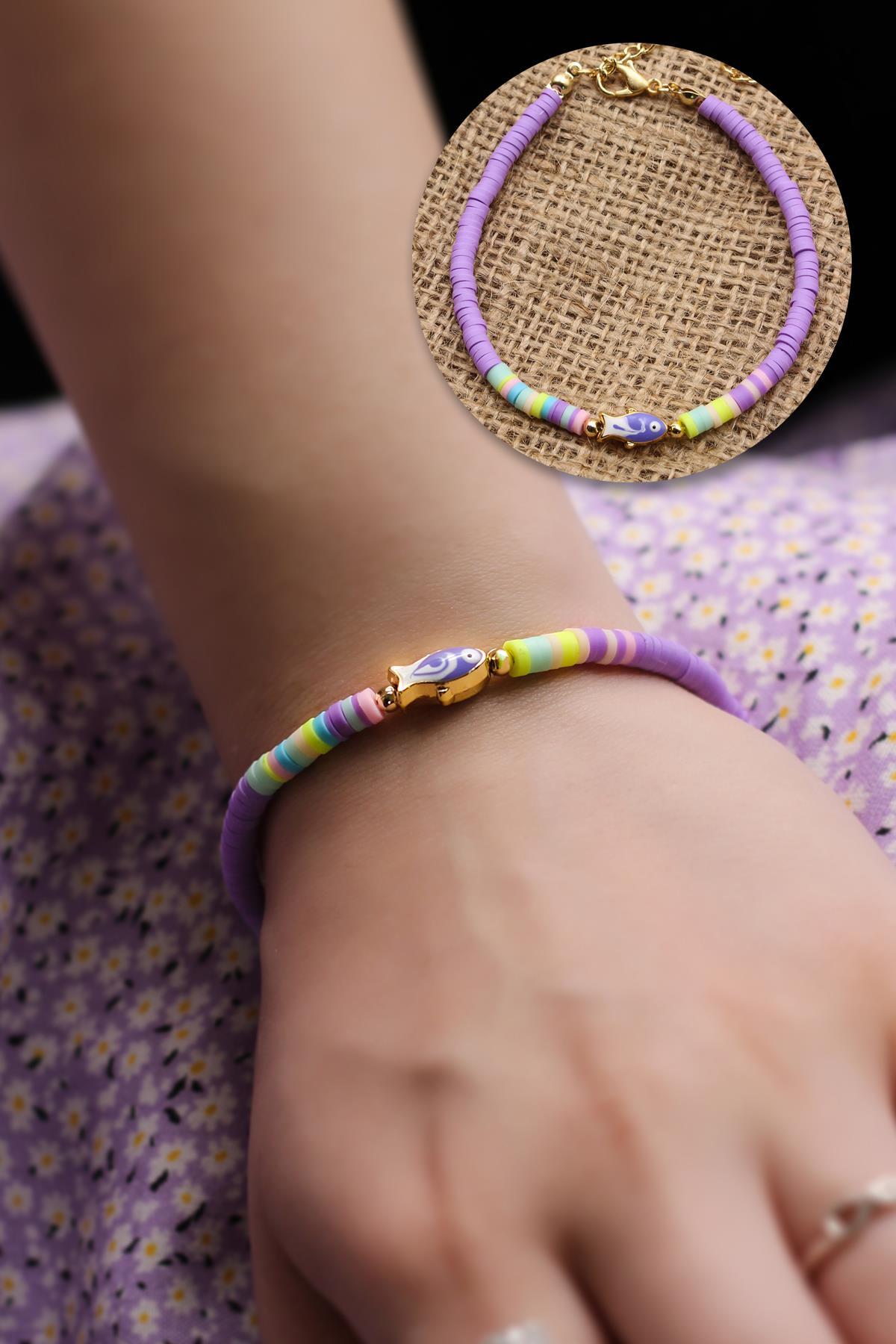 Mor Renkli Balık Model Fimo Bileklik