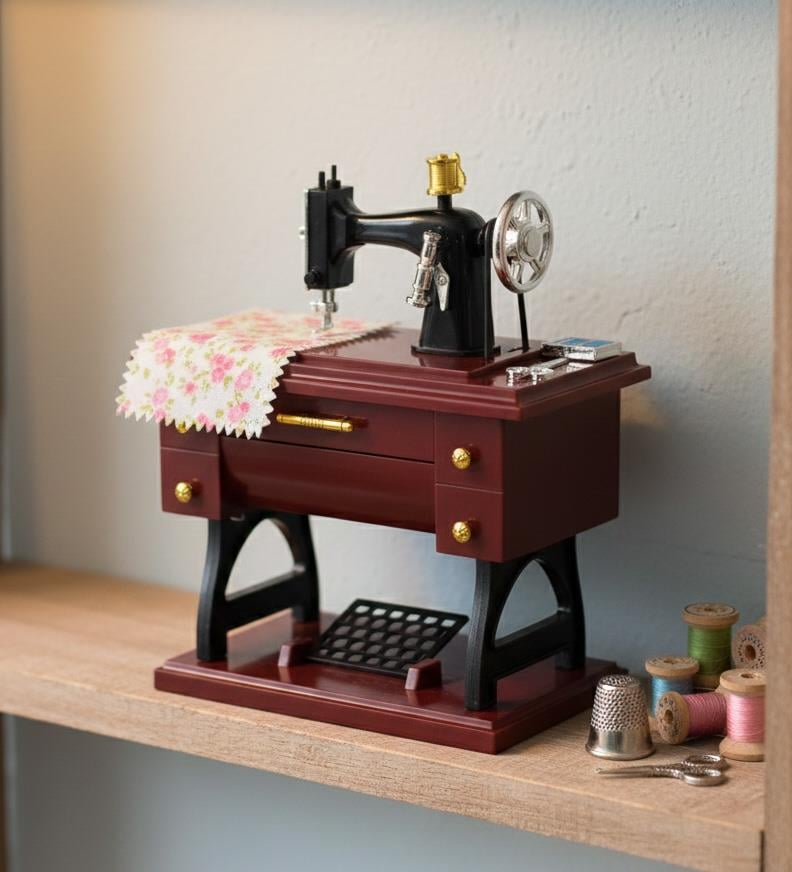 Nostaljik Dikiş Makinesi Müzik Kutusu - Hareketli, Kurmalı ve Dekoratif Masaüstü Hediyelik Obje