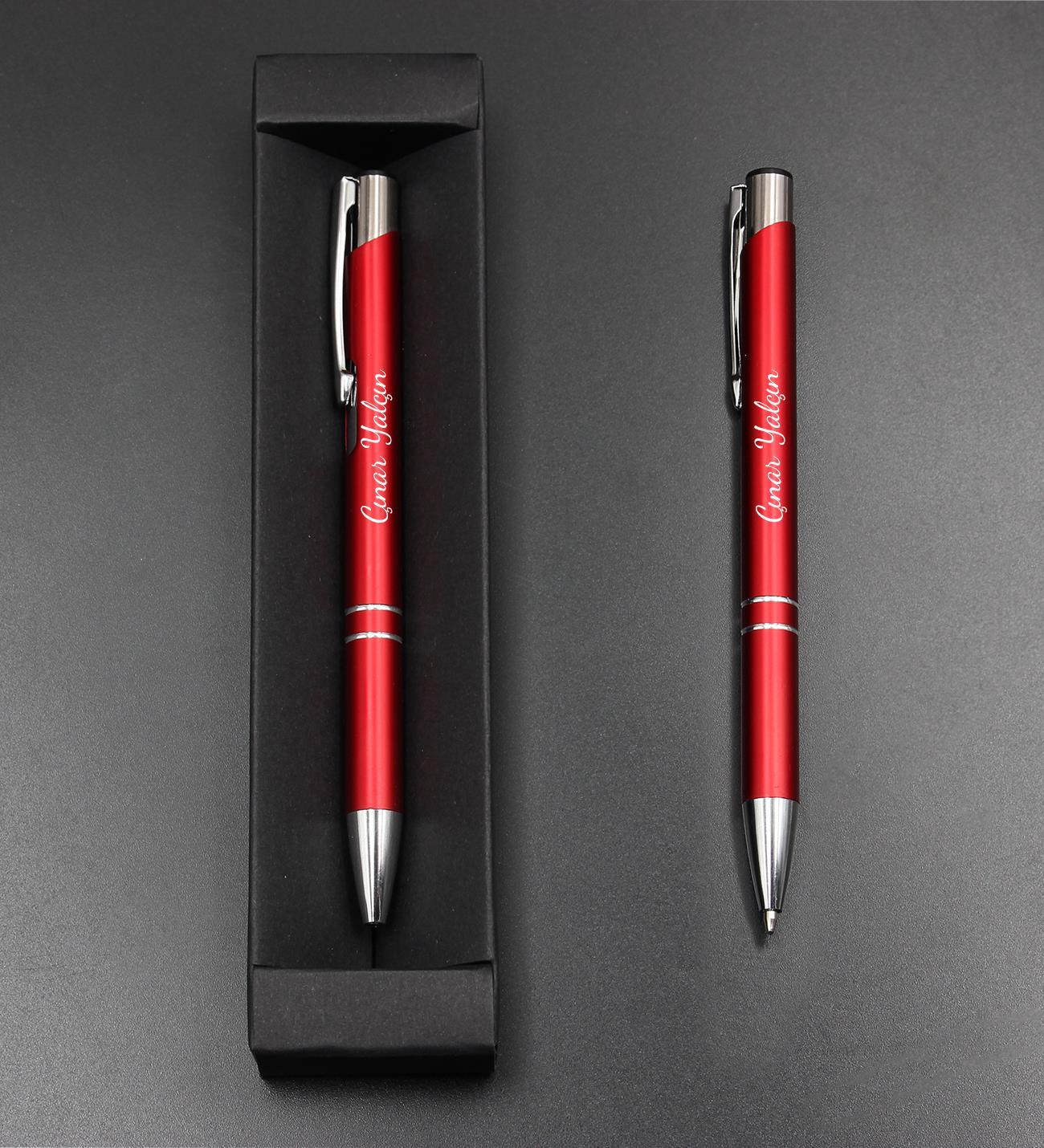 Özel Kutusunda Hediyelik Kişiye Özel Kırmızı Tükenmez Kalem