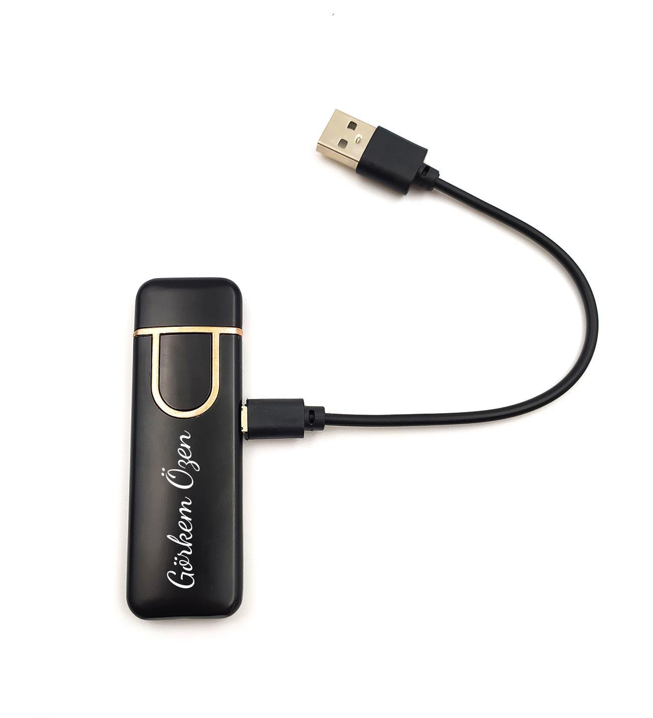 Özel Kutusunda Kişiye Özel USB Şarjlı Dokunmatik Siyah Çakmak
