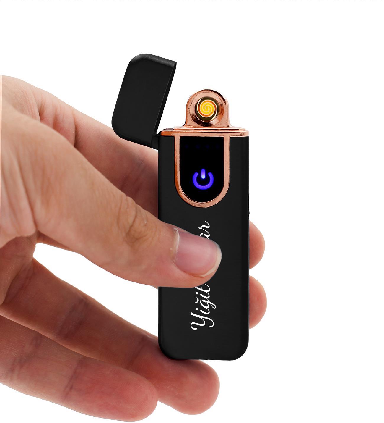 Özel Kutusunda Kişiye Özel USB Şarjlı Dokunmatik Siyah Çakmak