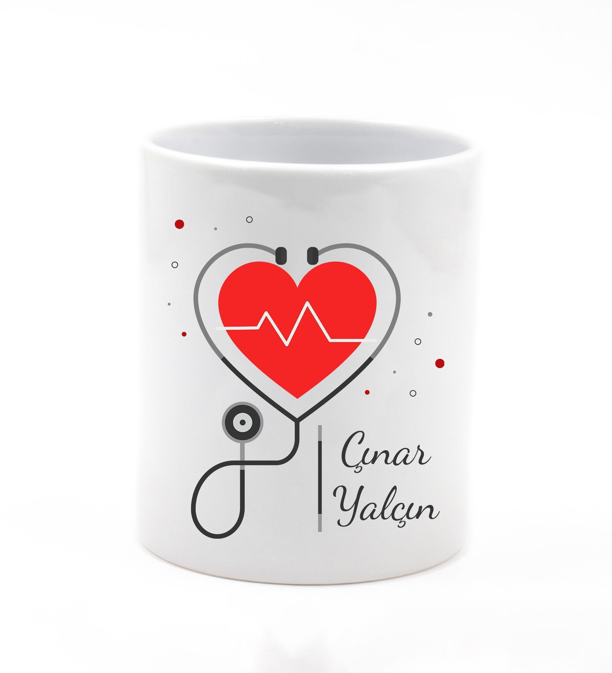 Sağlık Çalışanlarına Özel Kişiselleştirilebilir Porselen Masaüstü Kalemlik 9,5cm Doktora, Hemşireye Hediye