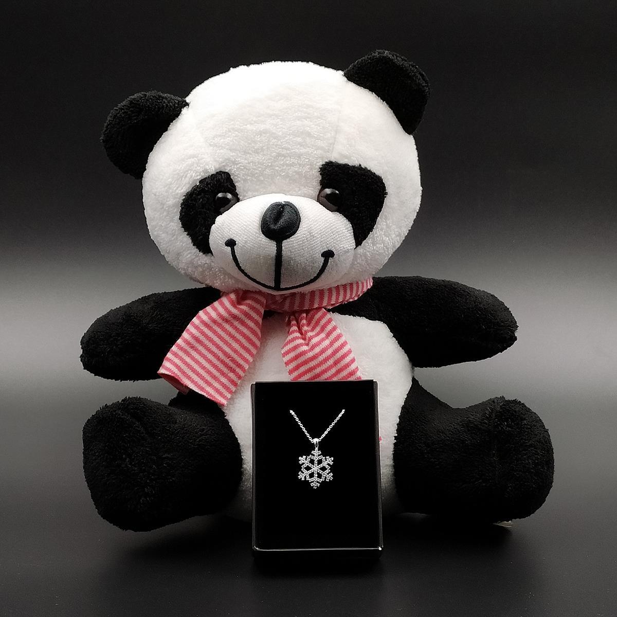 Tatlı Peluş Panda & Kar Tanesi Kolye Hediye Seti