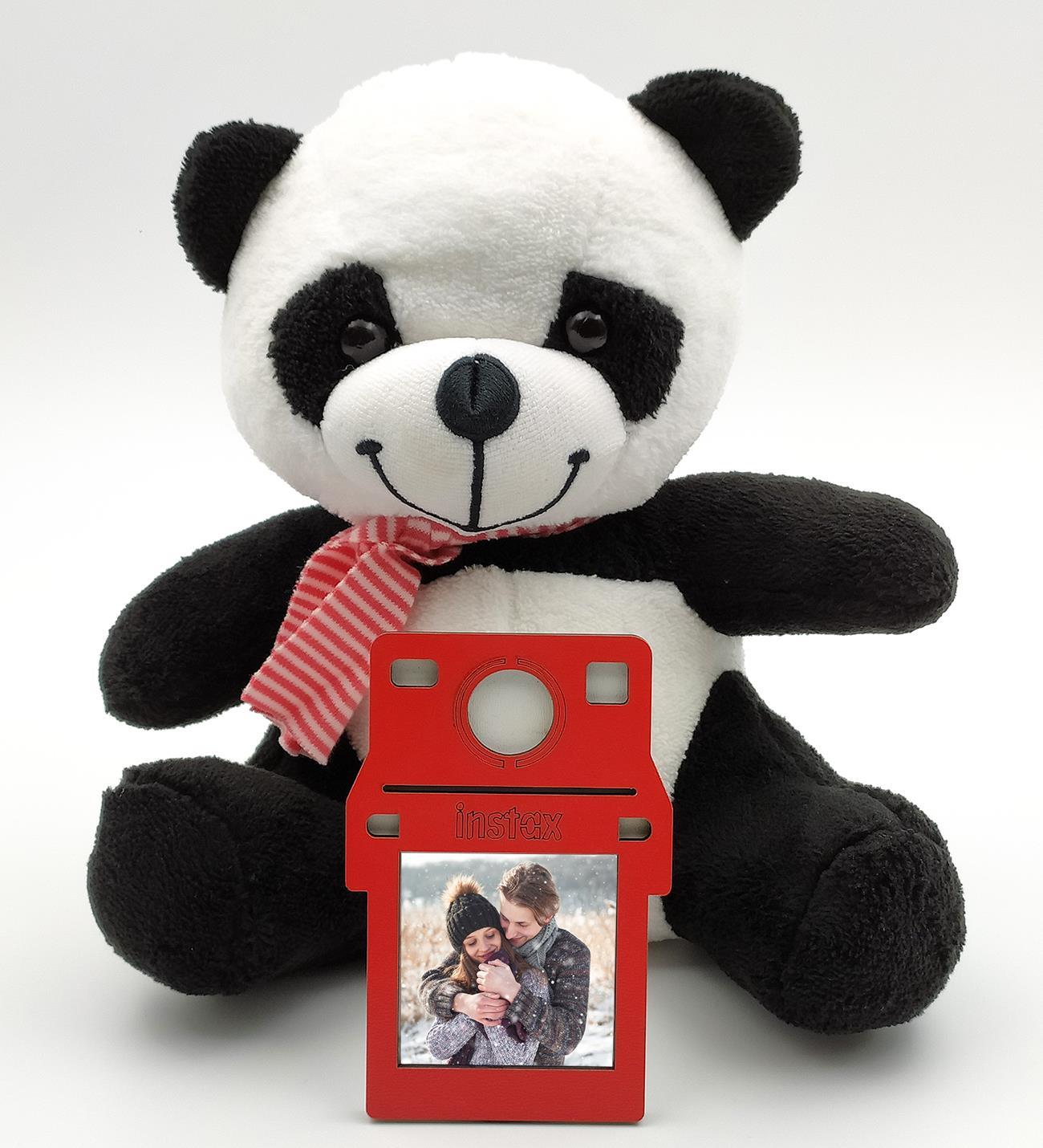 Tatlı Peluş Panda & Kişiye Özel Fotoğraf Çerçevesi Hediye Seti