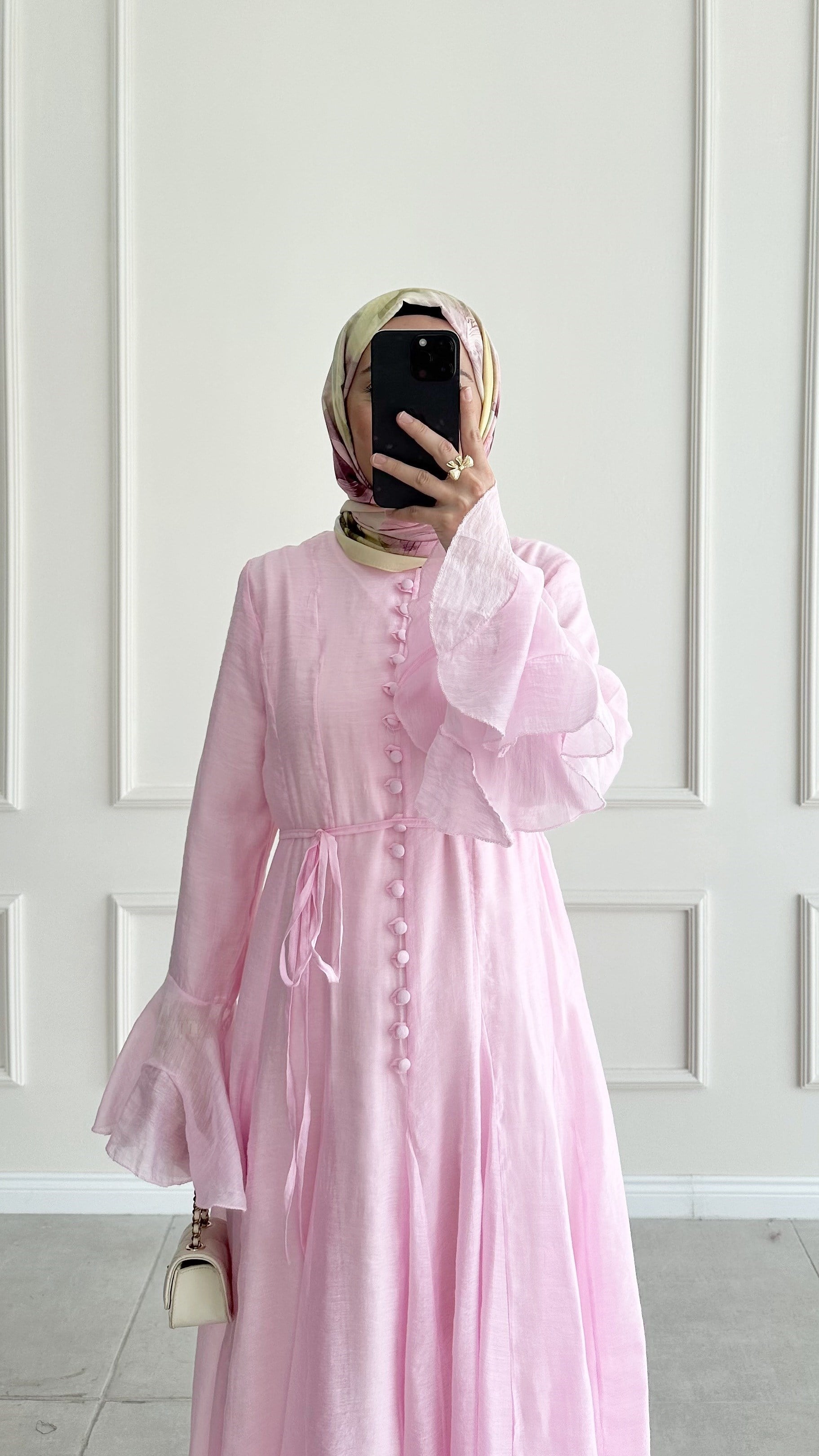   Tulna Brit Düğmeli Pembe Elbise 