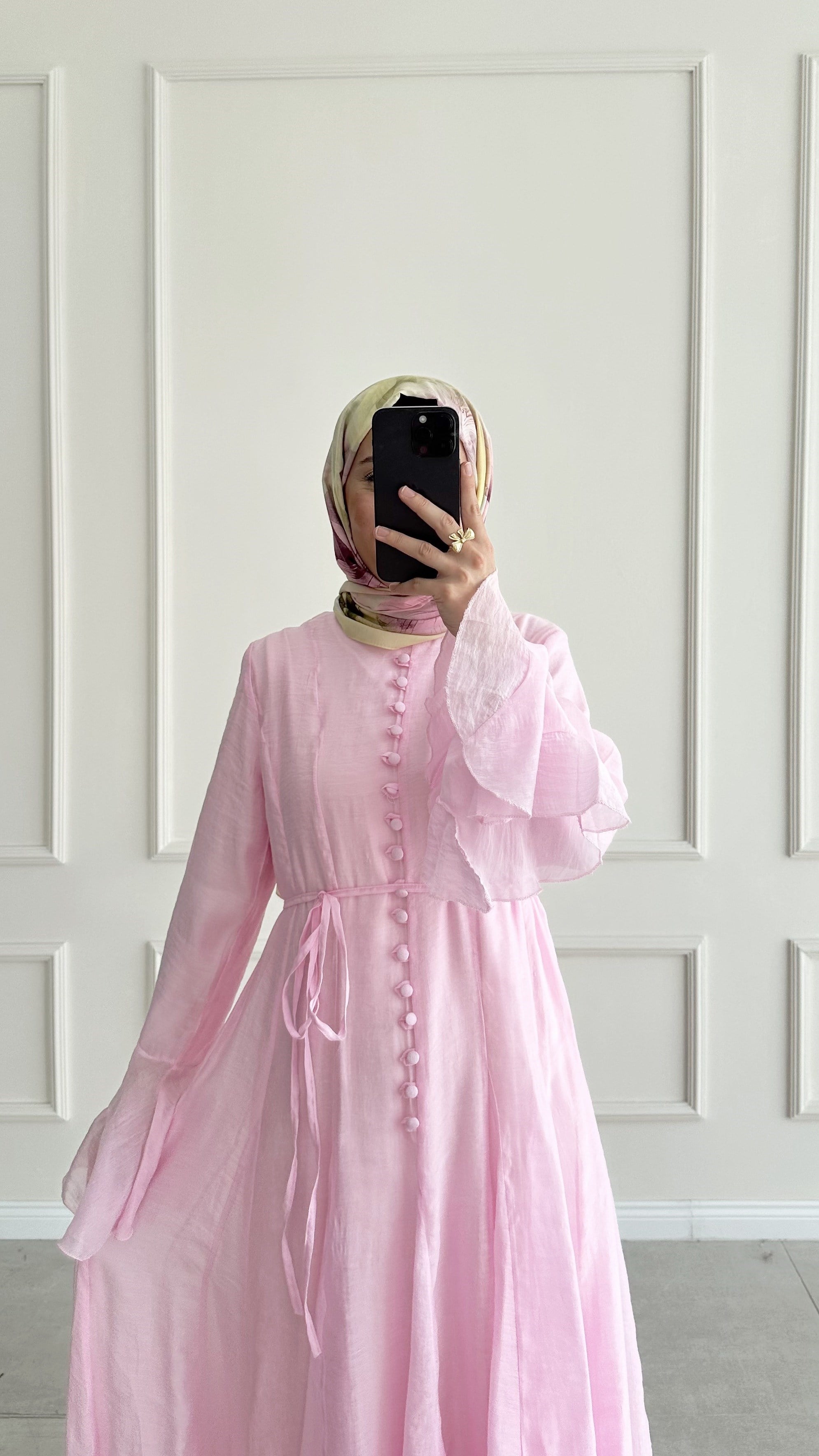  Tulna Brit Düğmeli Pembe Elbise 