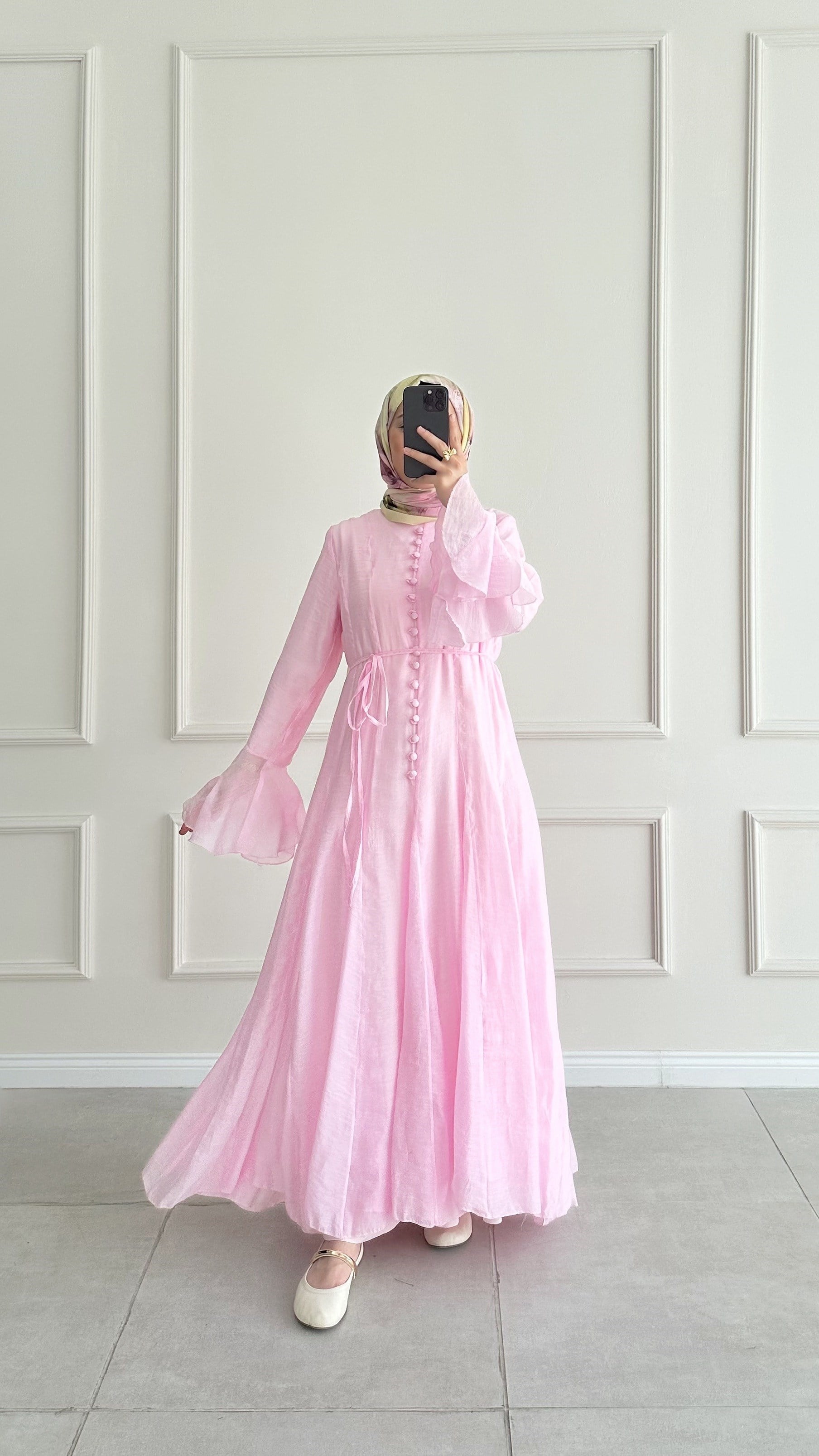   Tulna Brit Düğmeli Pembe Elbise 