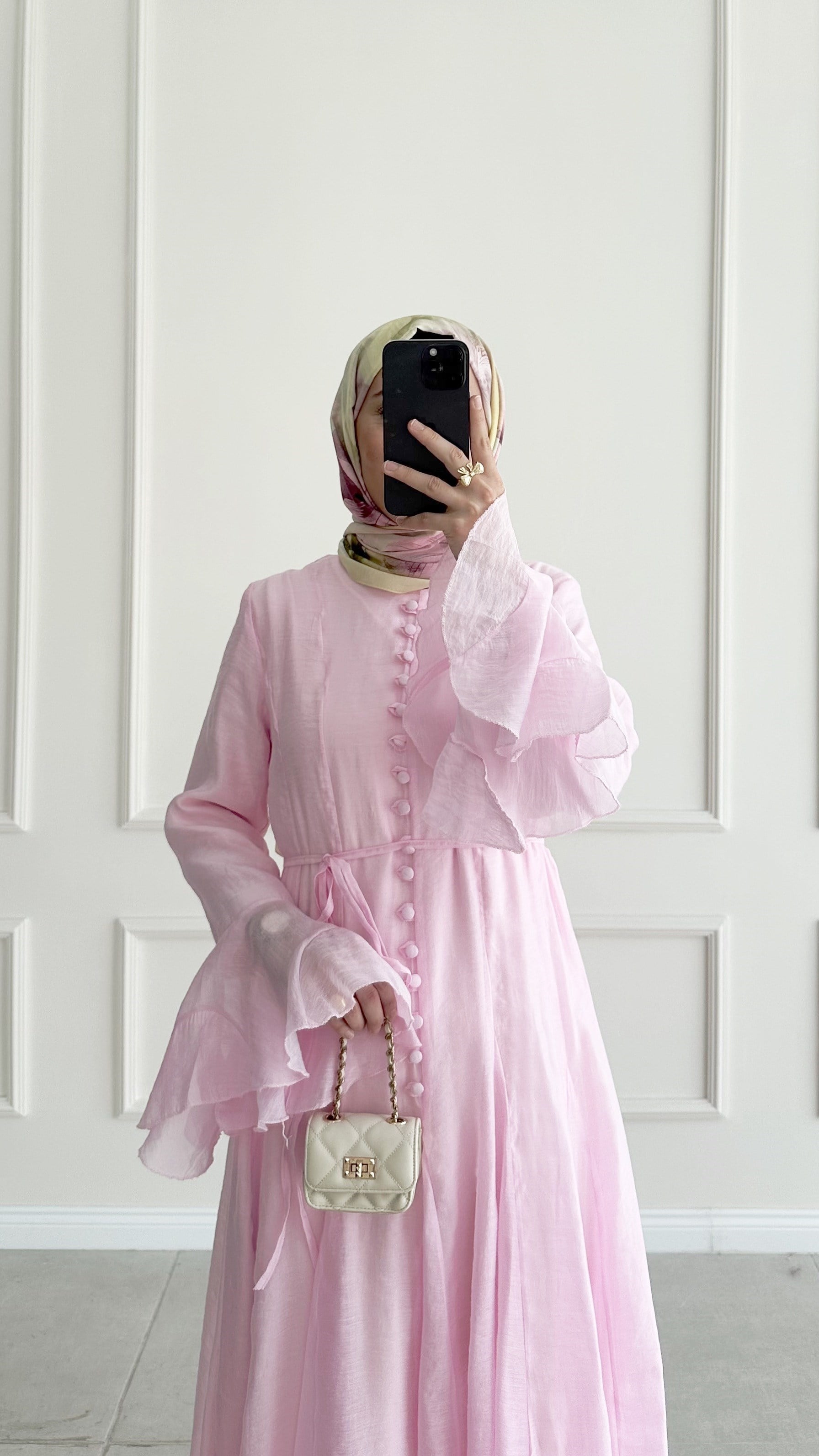   Tulna Brit Düğmeli Pembe Elbise 