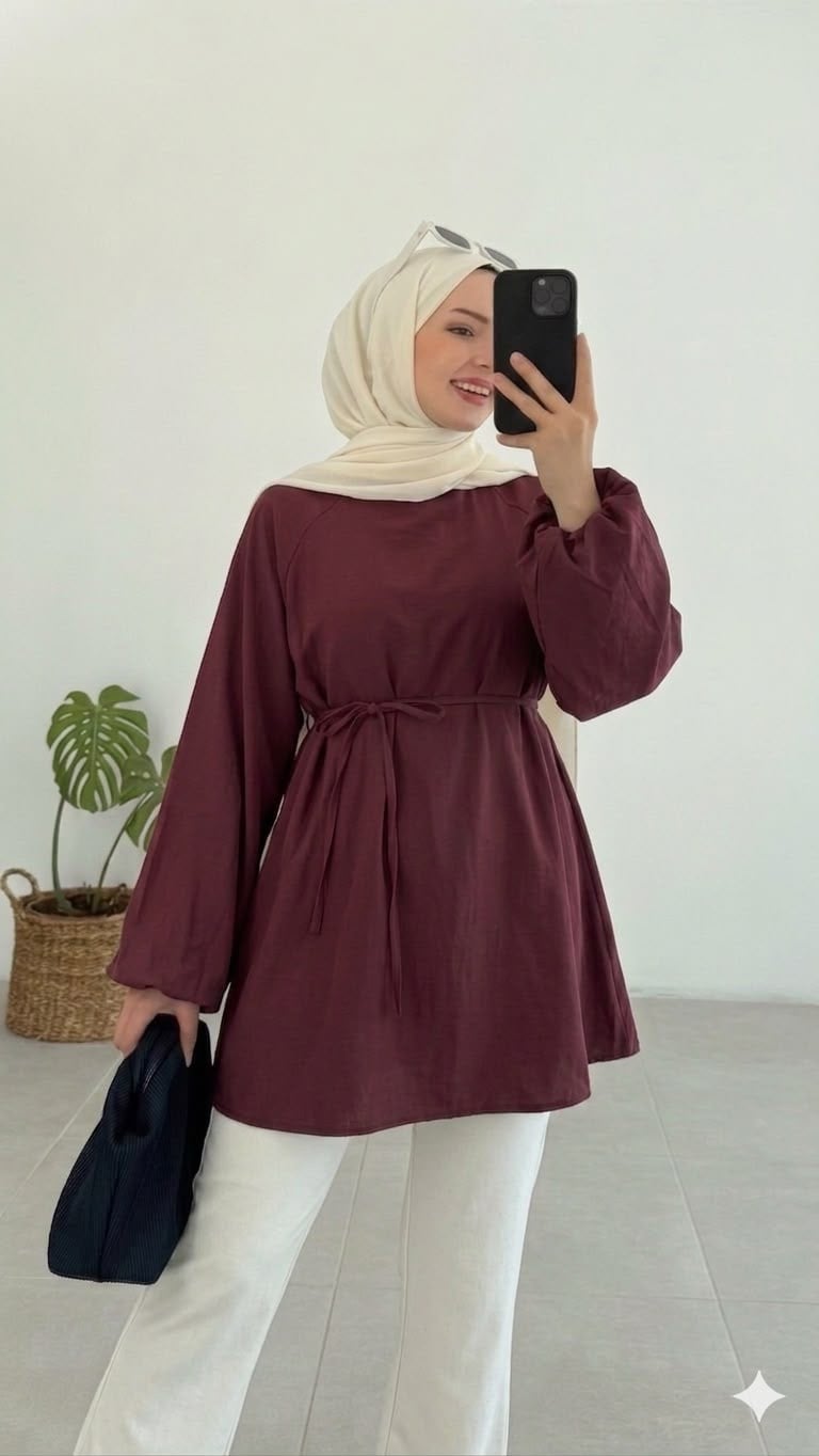 Aarly Balon Kol Bordo Tunik