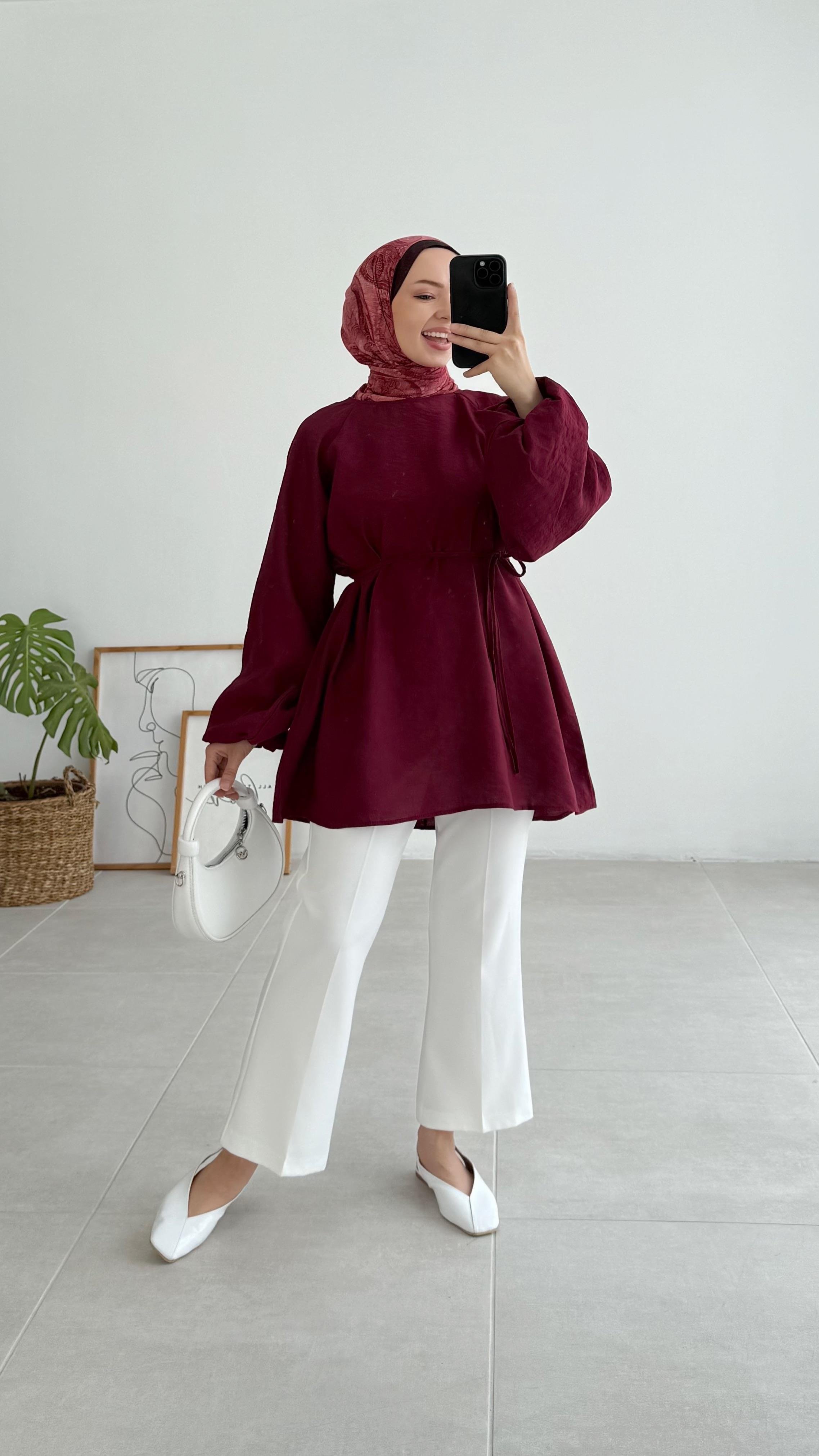 Aarly Balon Kol Bordo Tunik