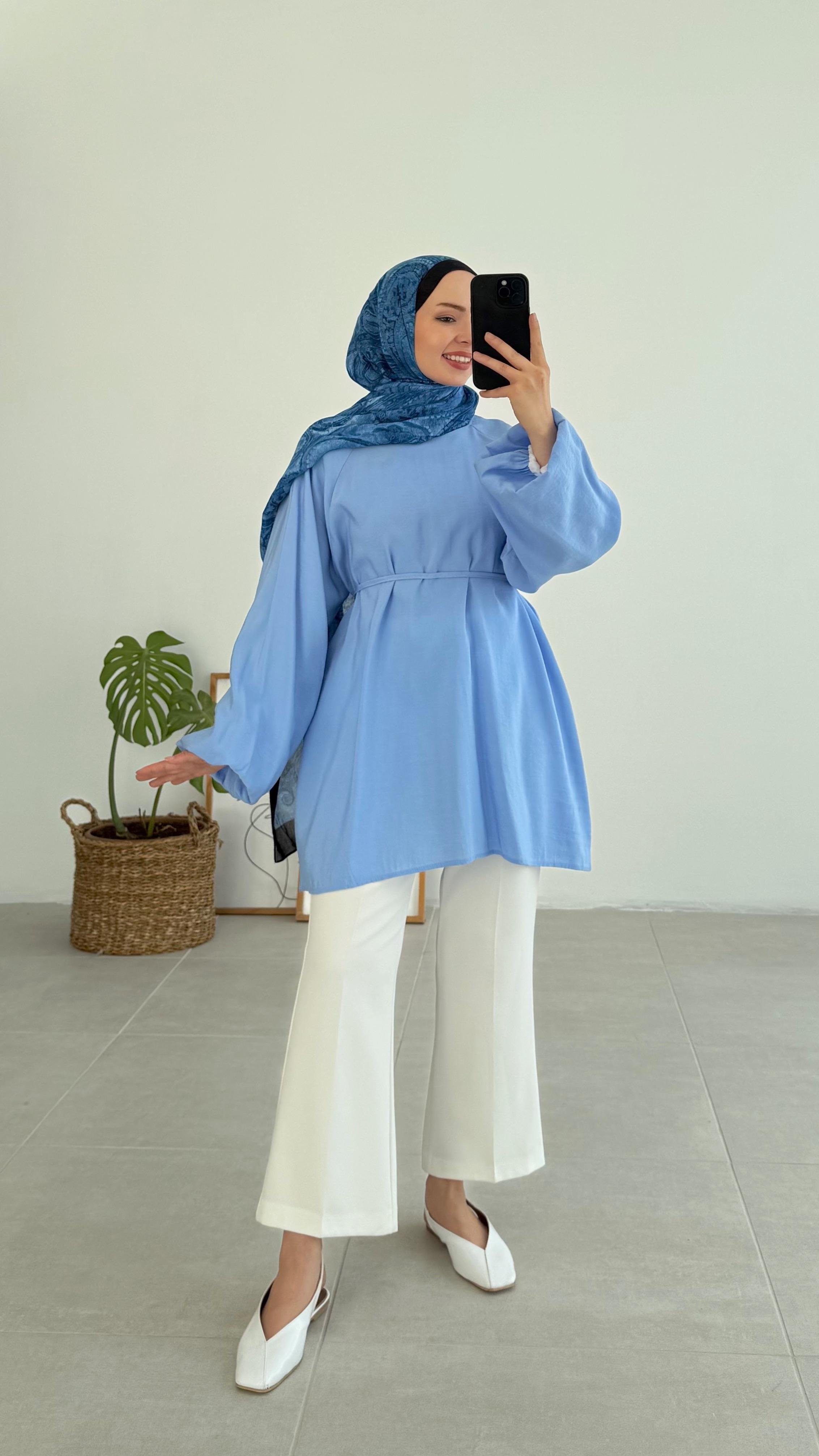 Aarly Balon Kol Mavi Tunik