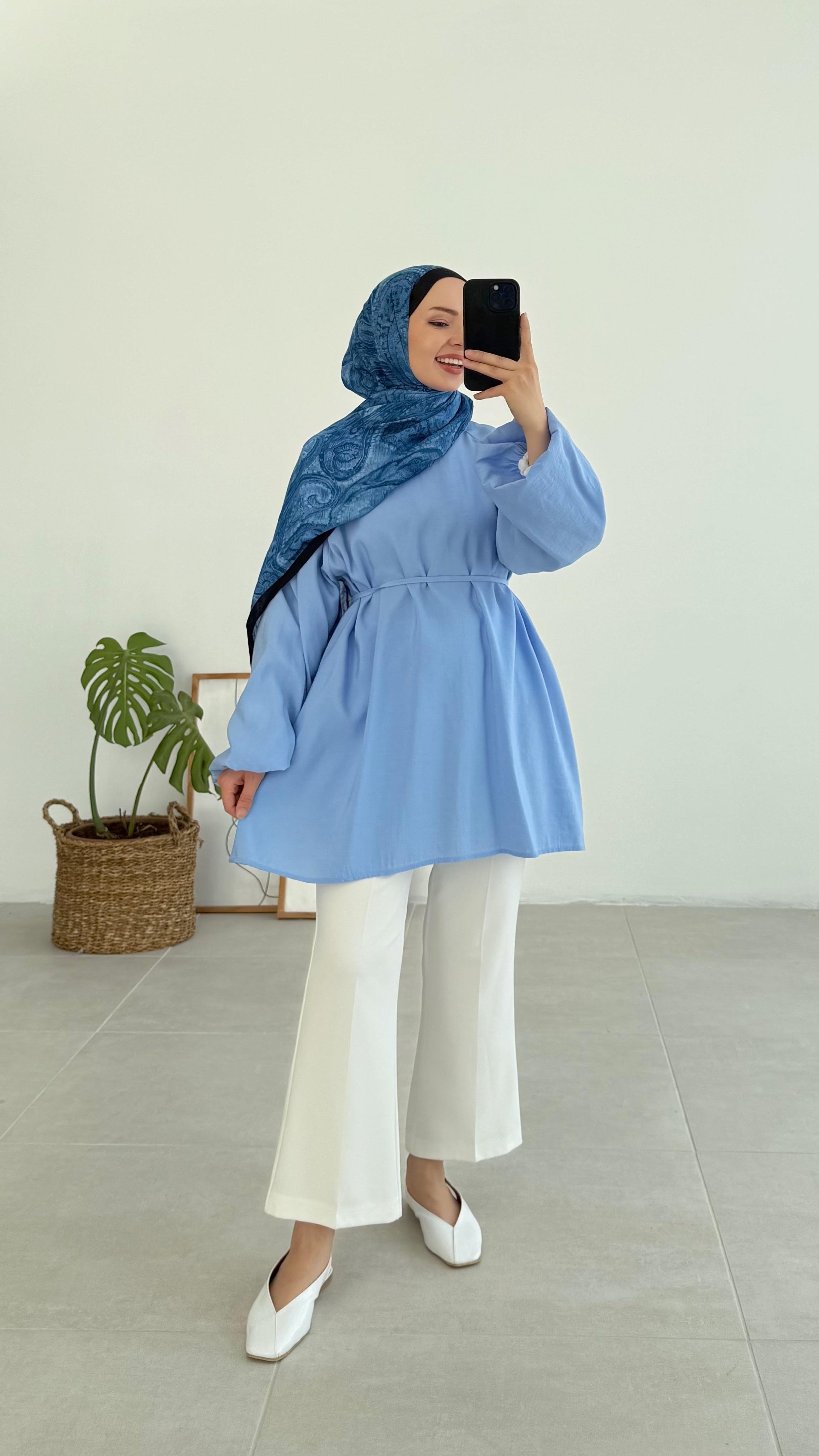 Aarly Balon Kol Mavi Tunik