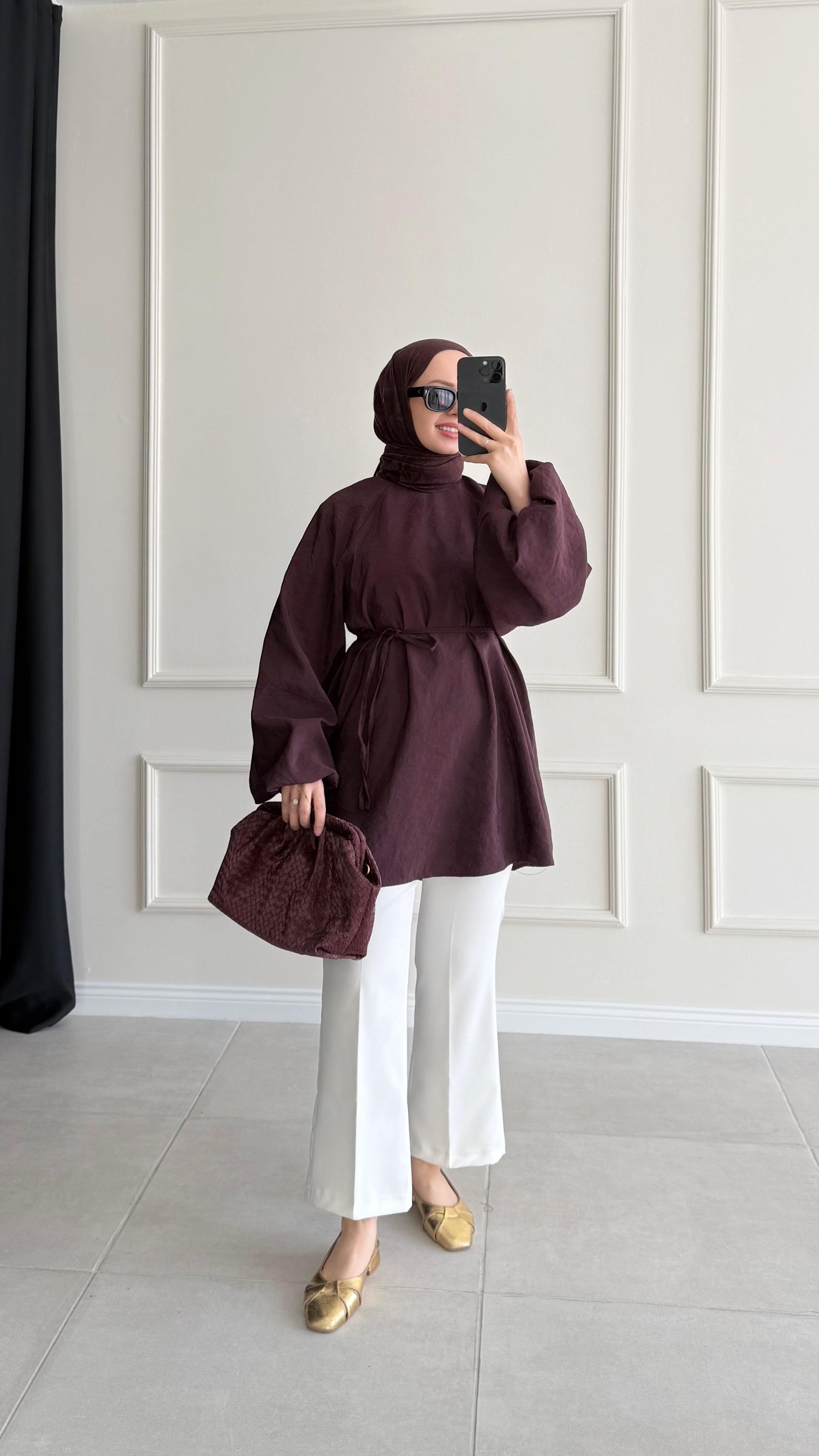 Aarly Balon Kol Mürdüm Tunik