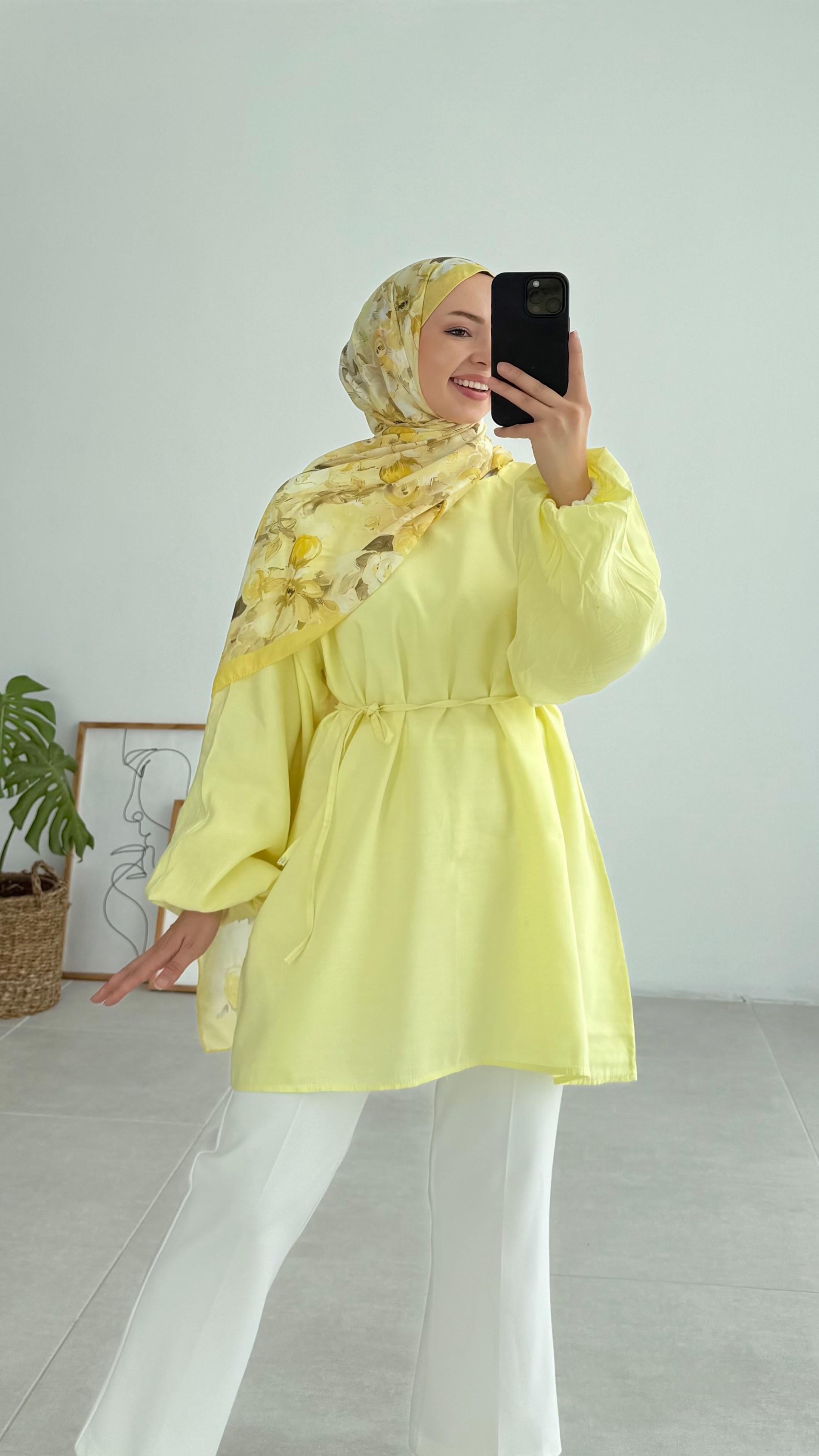 Aarly Balon Kol Sarı Tunik