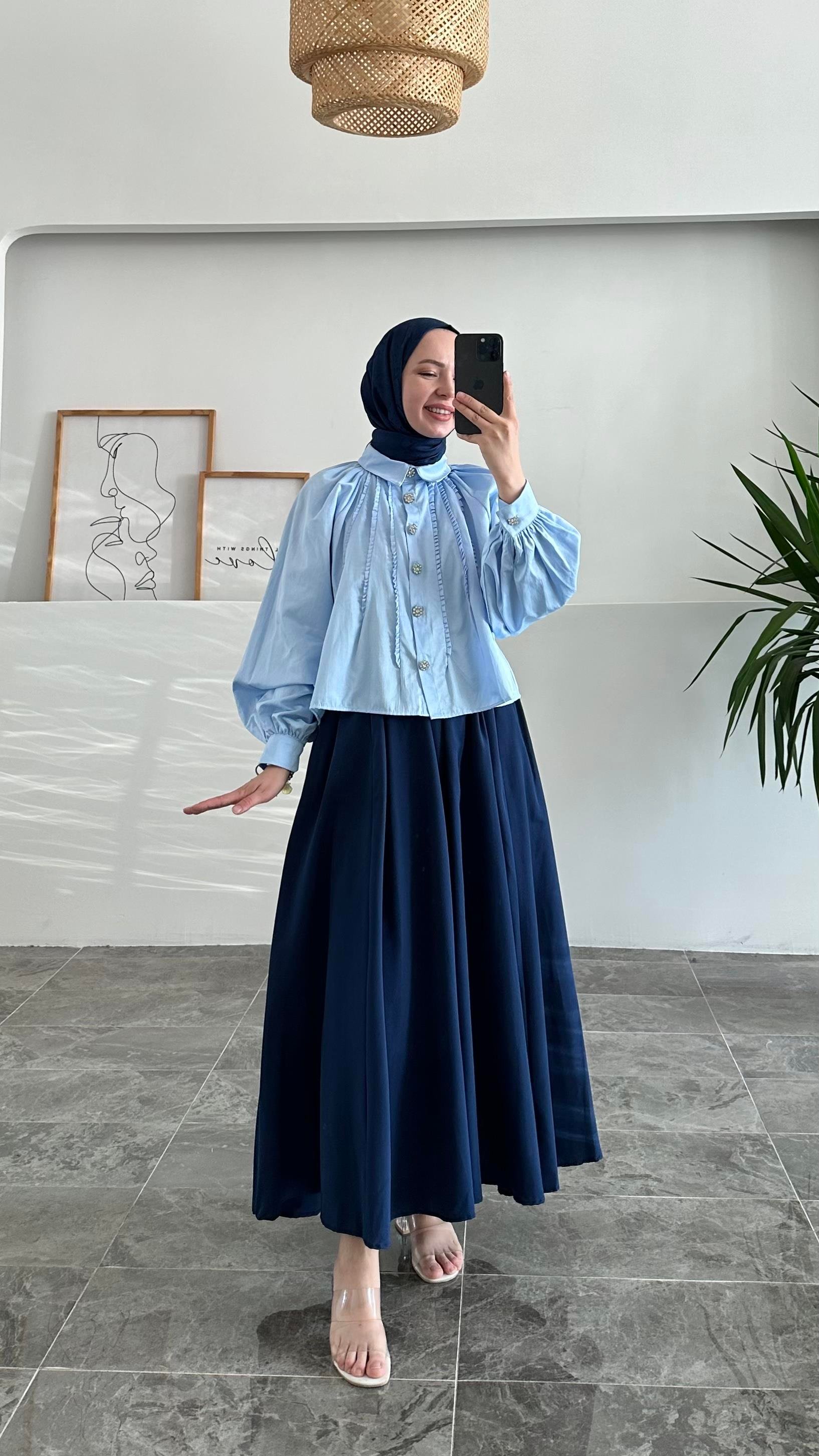 Abaa Premium Taş Düğmeli Mavi Gömlek