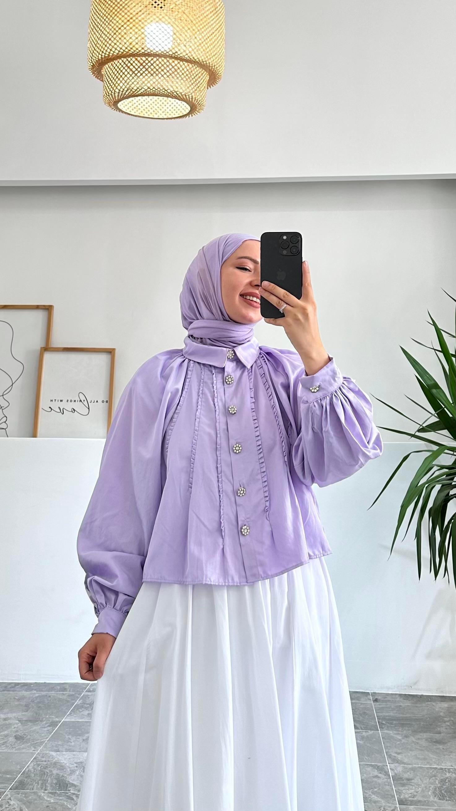 Abaa Premium Taş Düğmeli Mor Gömlek