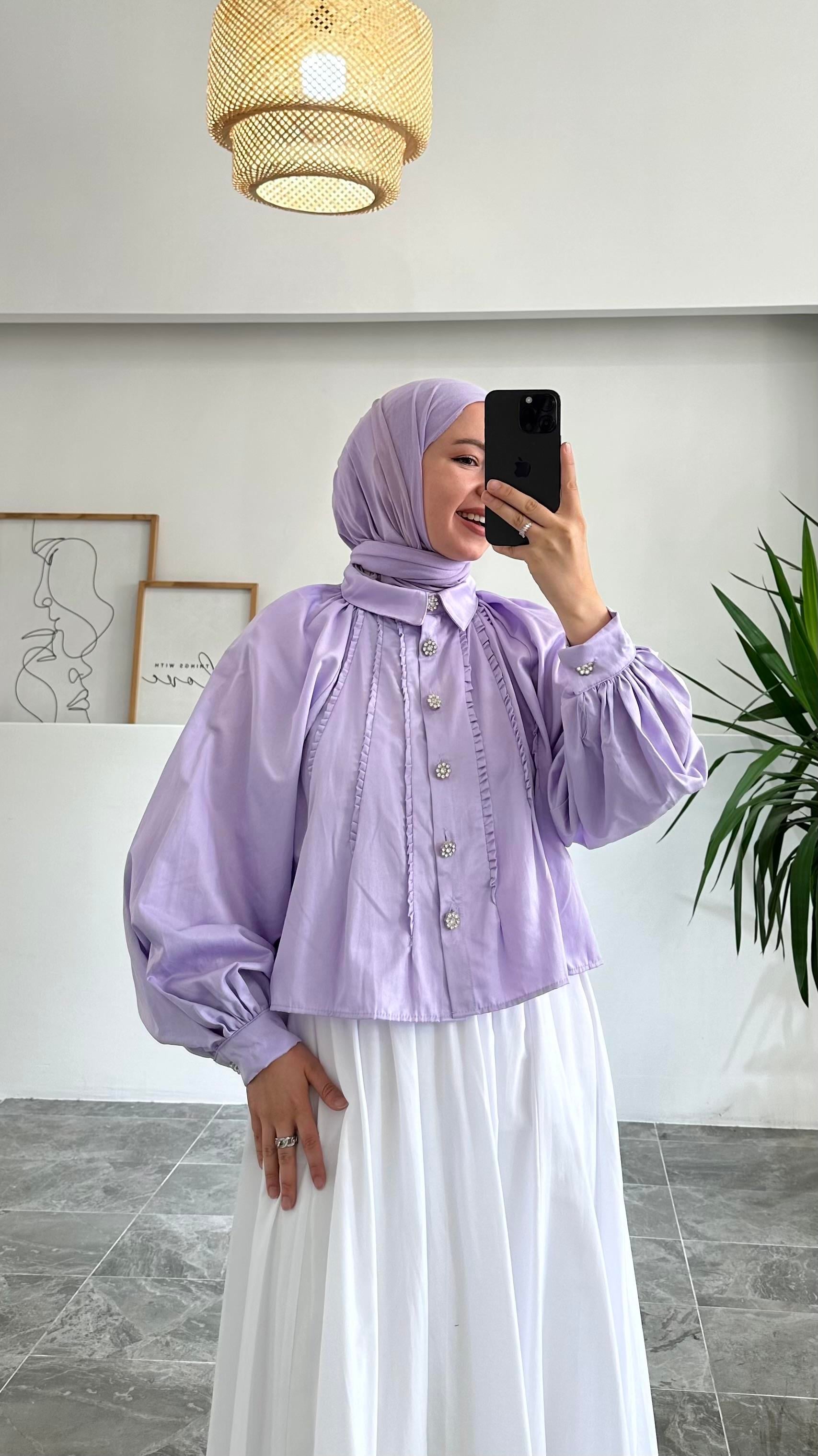 Abaa Premium Taş Düğmeli Mor Gömlek