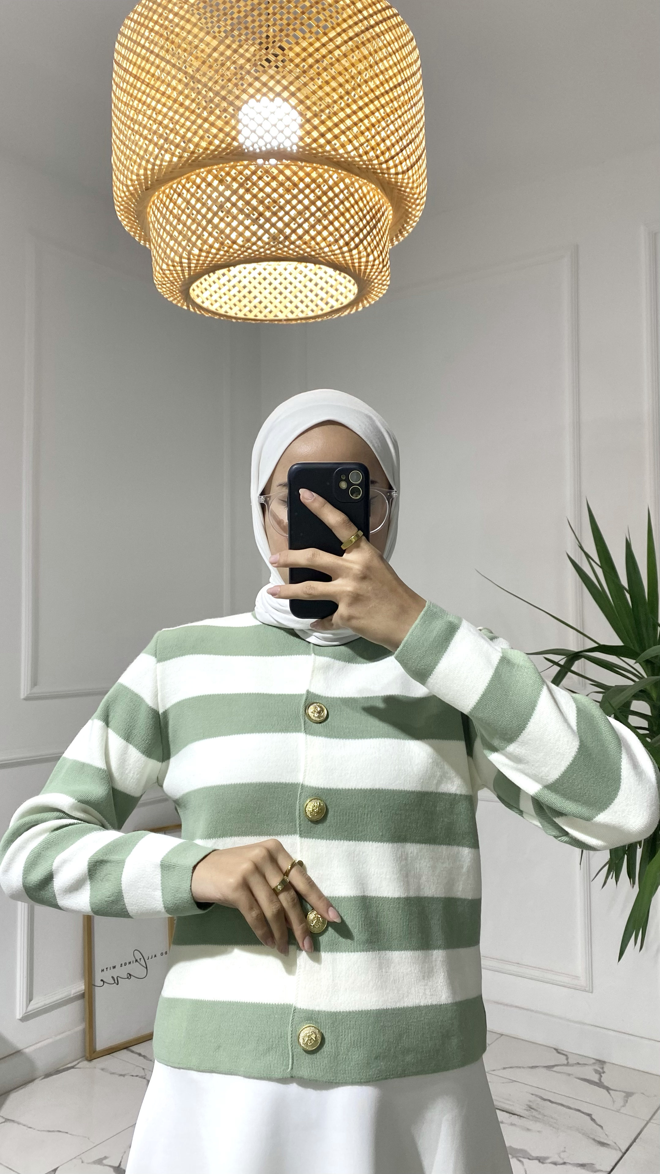 Abiga Açık Yeşil Zara Model Çizgili Kısa Triko Hırka