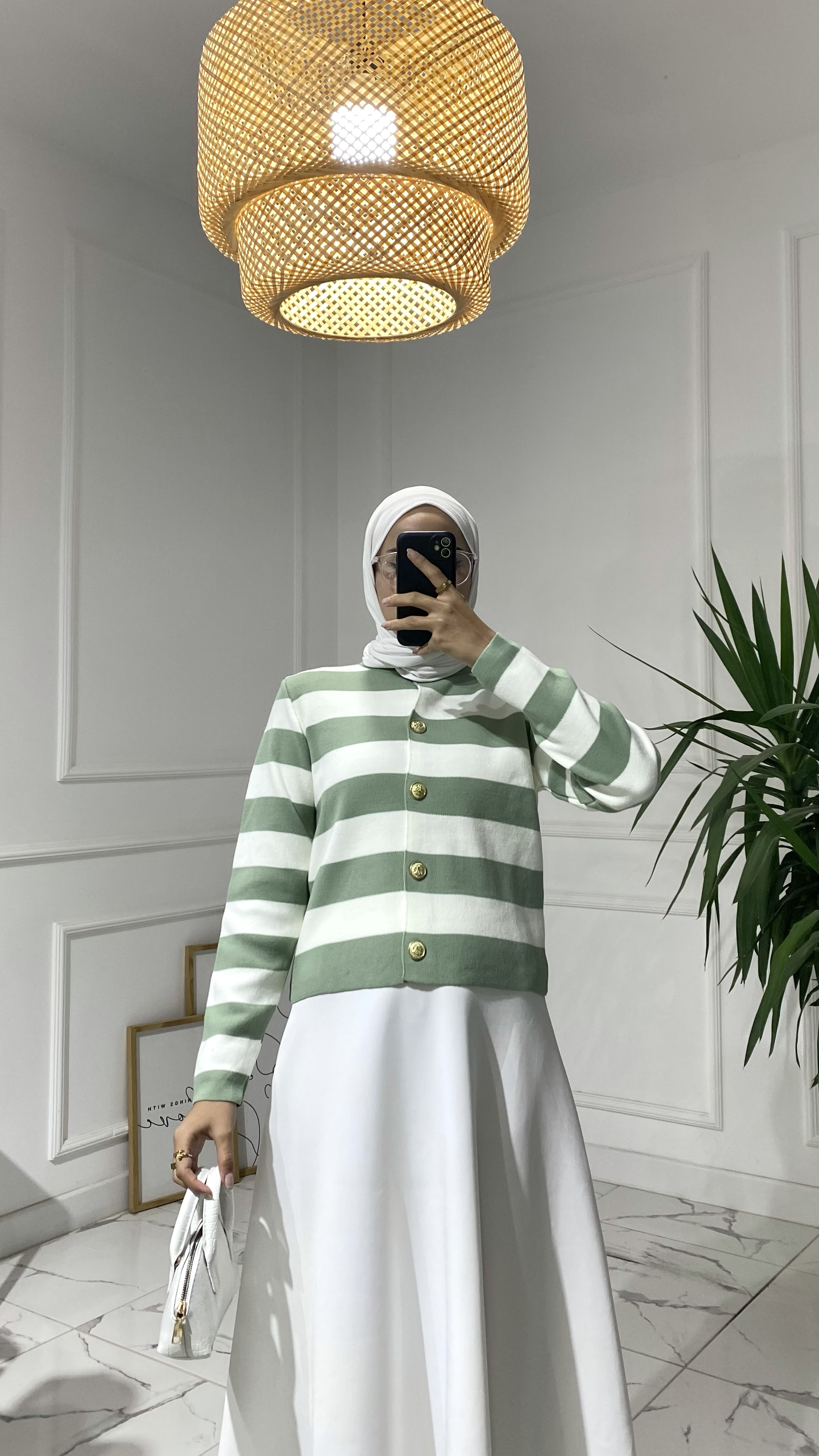 Abiga Açık Yeşil Zara Model Çizgili Kısa Triko Hırka