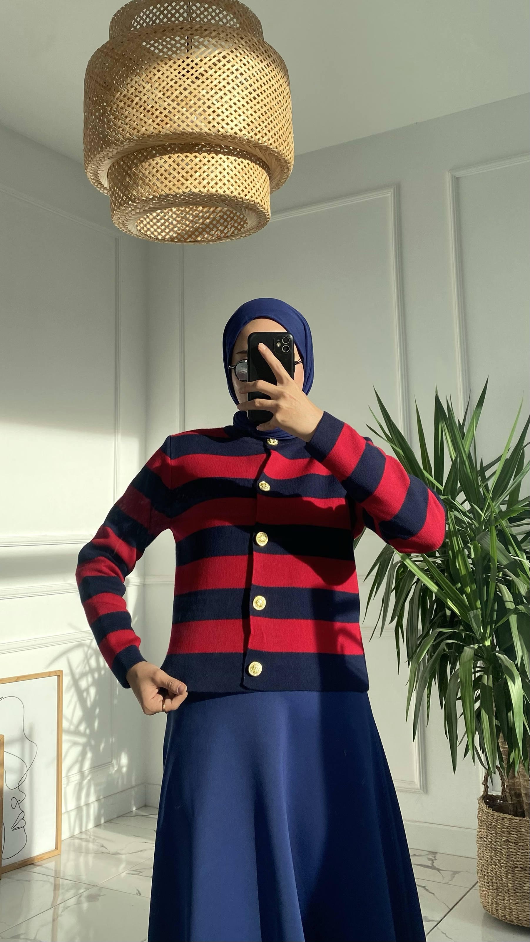 Abiga Bordo Zara Model Çizgili Kısa Triko Hırka