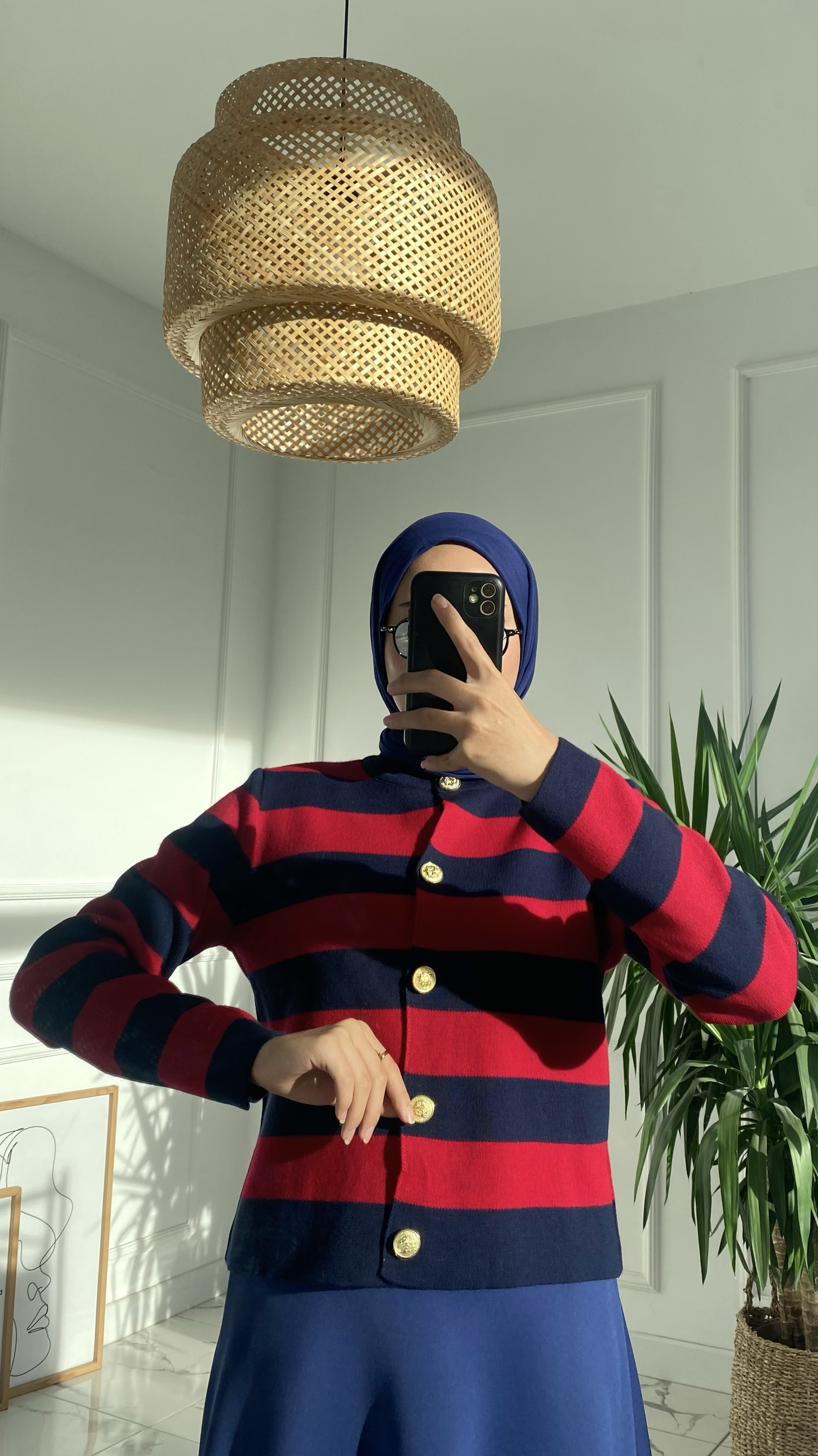 Abiga Bordo Zara Model Çizgili Kısa Triko Hırka