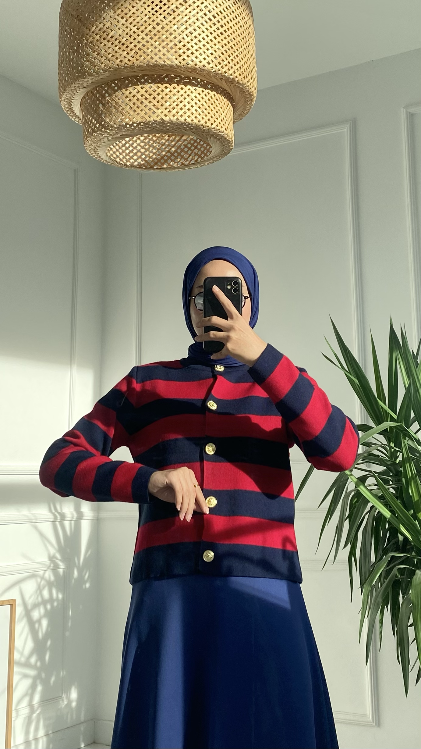 Abiga Bordo Zara Model Çizgili Kısa Triko Hırka