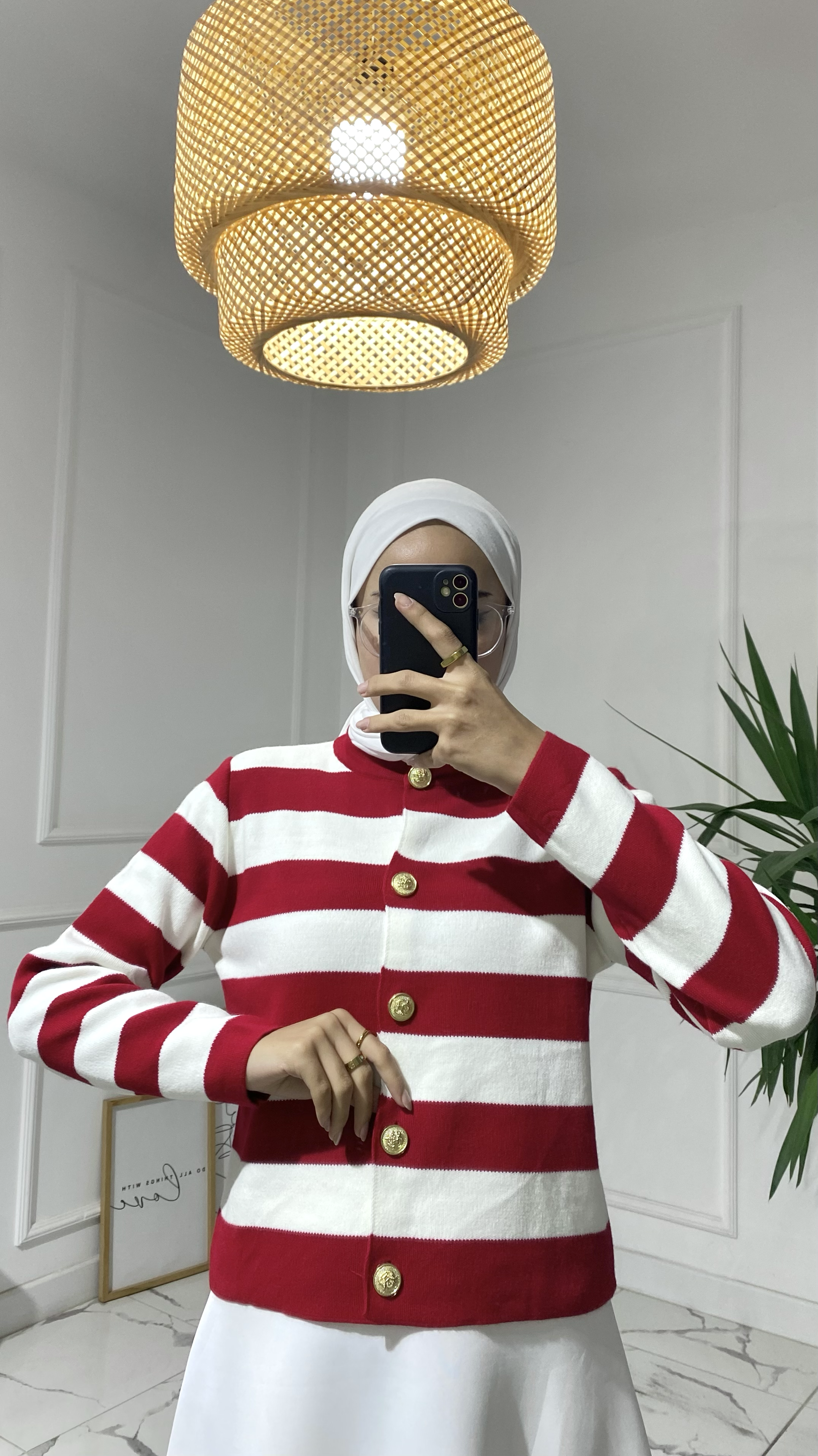 Abiga Kırmızı Zara Model Çizgili Kısa Triko Hırka