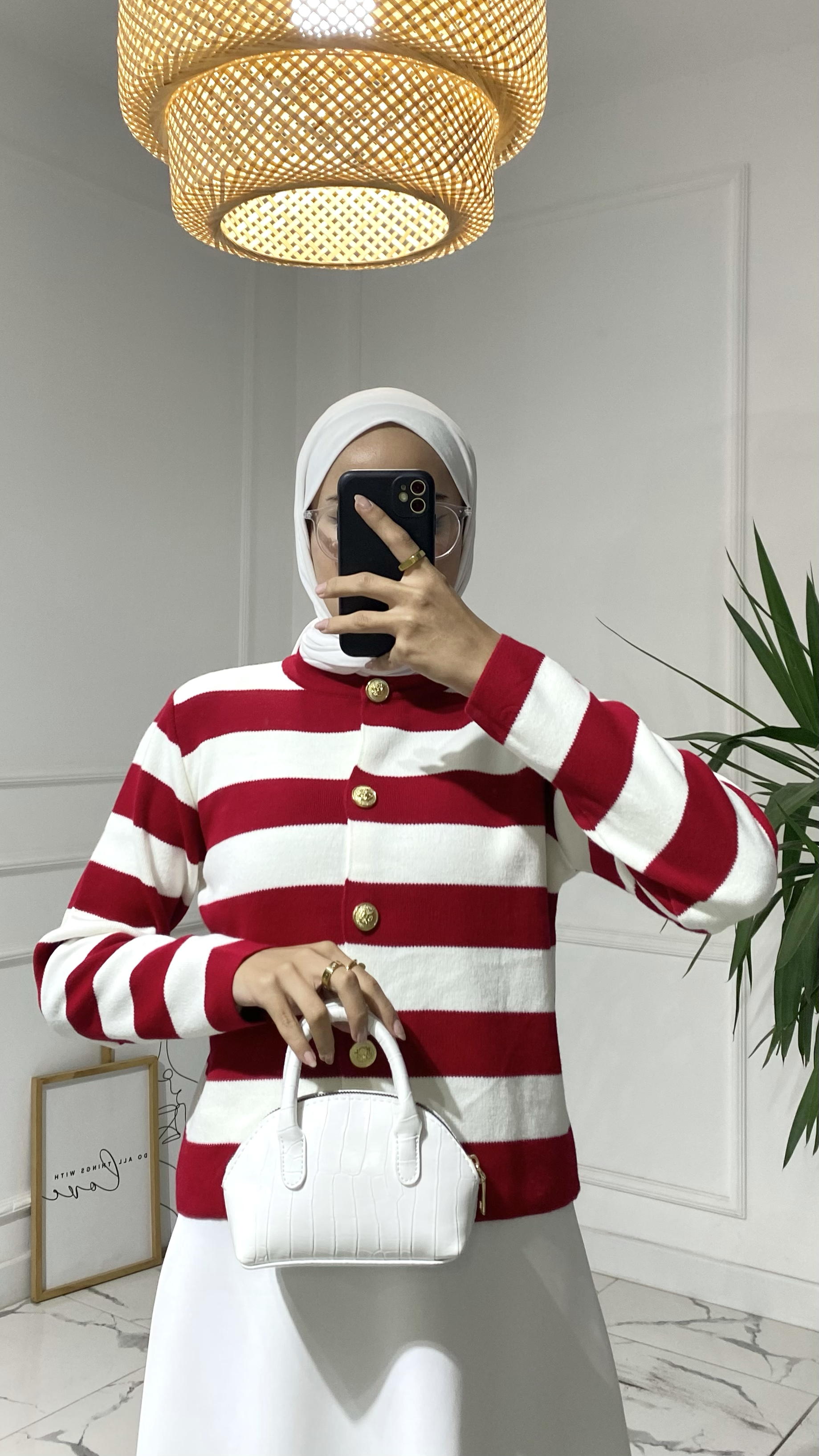 Abiga Kırmızı Zara Model Çizgili Kısa Triko Hırka