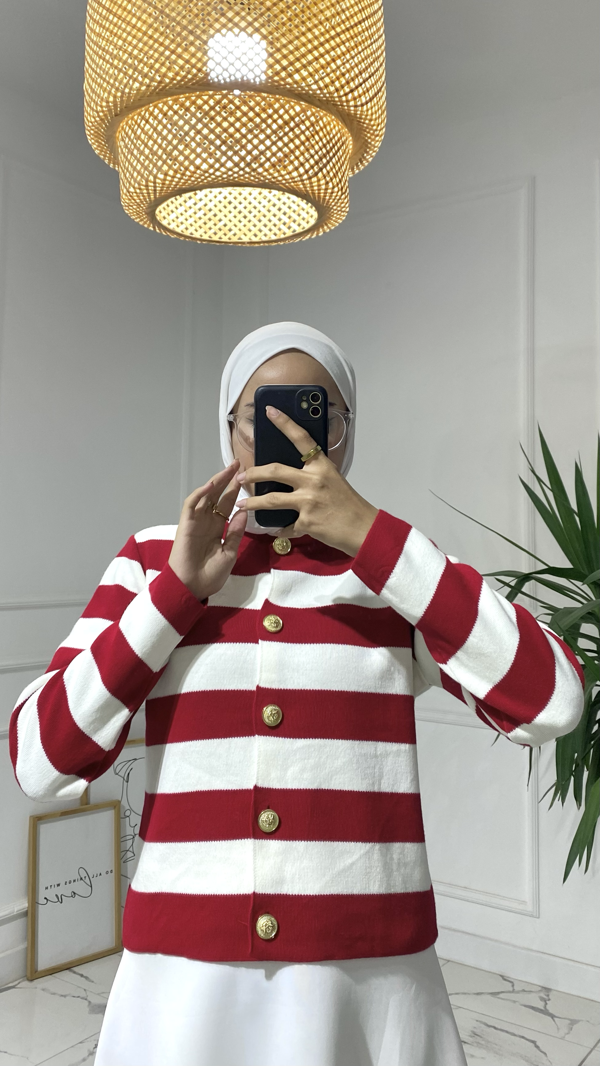 Abiga Kırmızı Zara Model Çizgili Kısa Triko Hırka