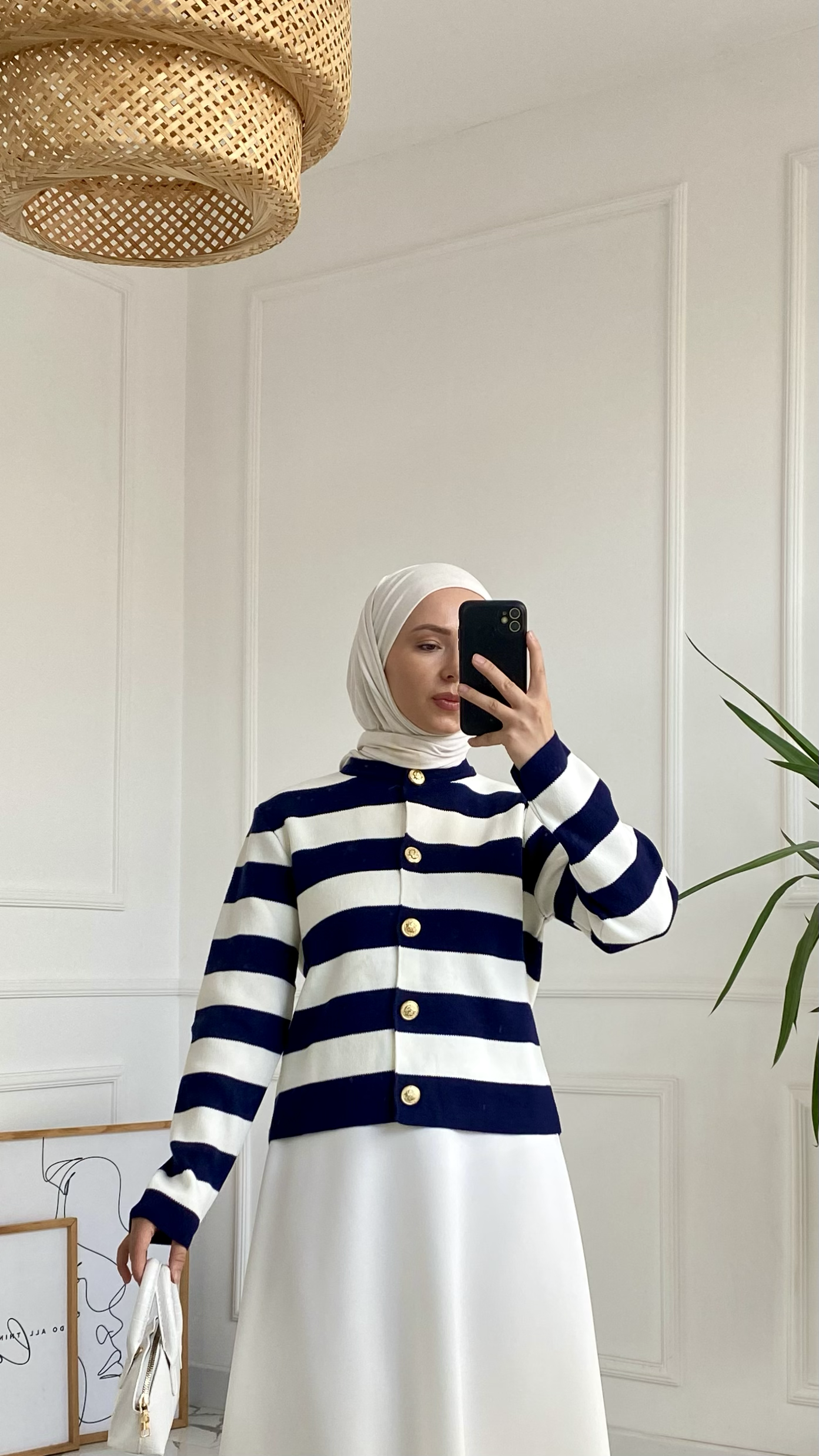 Abiga Lacivert Zara Model Çizgili Kısa Triko Hırka