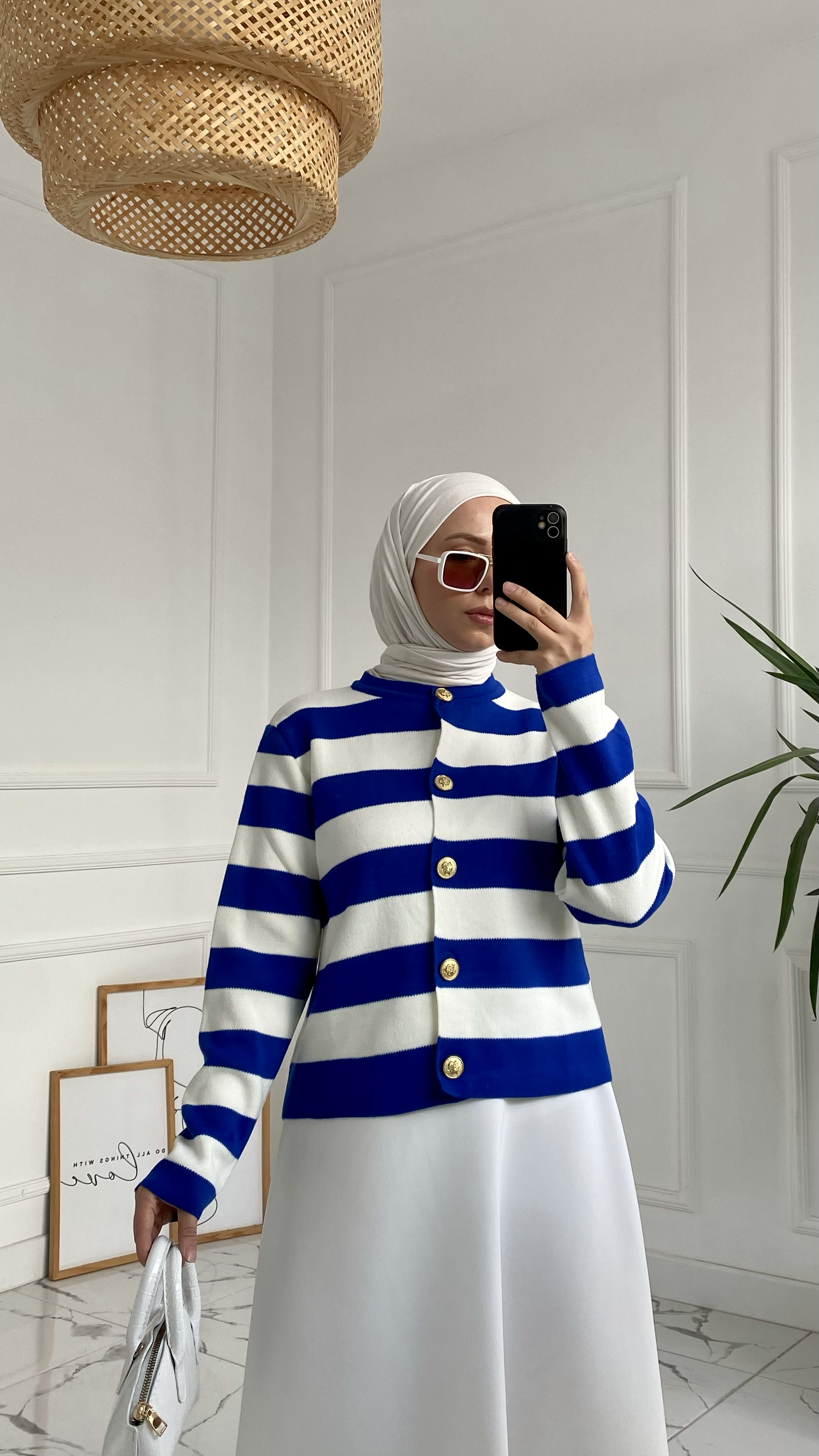 Abiga Saks Mavisi Zara Model Çizgili Kısa Triko Hırka