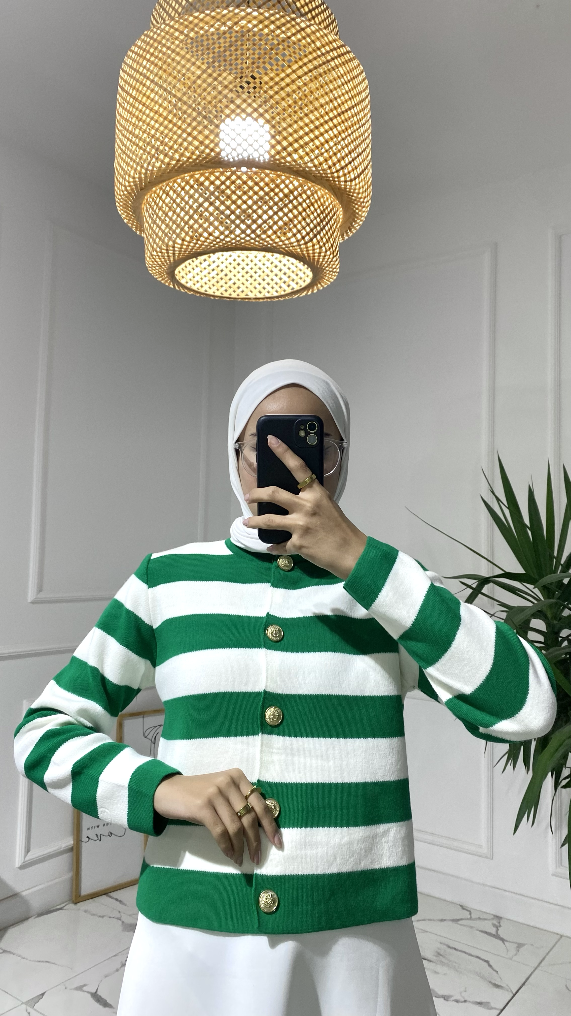 Abiga Yeşil Zara Model Çizgili Kısa Triko Hırka