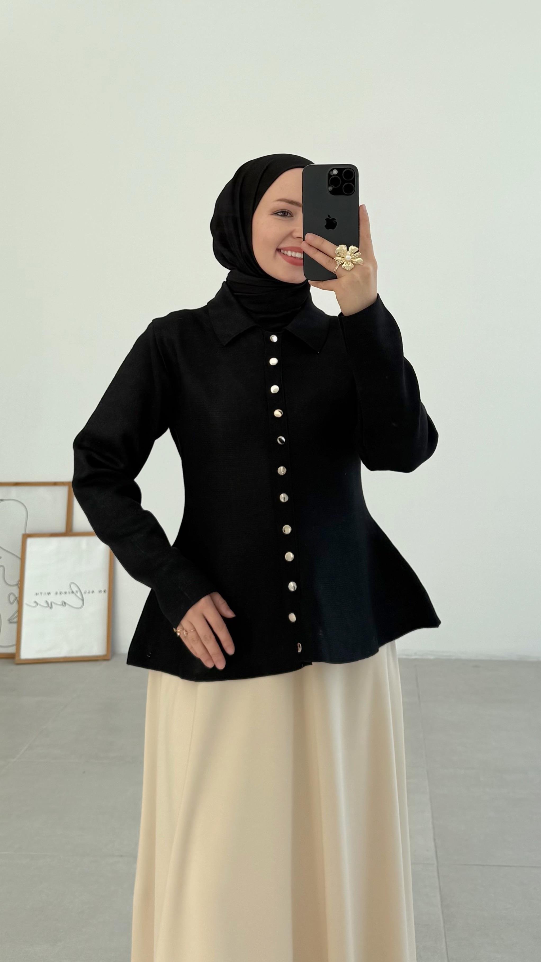 Açelna Yakalı Merserize Siyah Hırka 