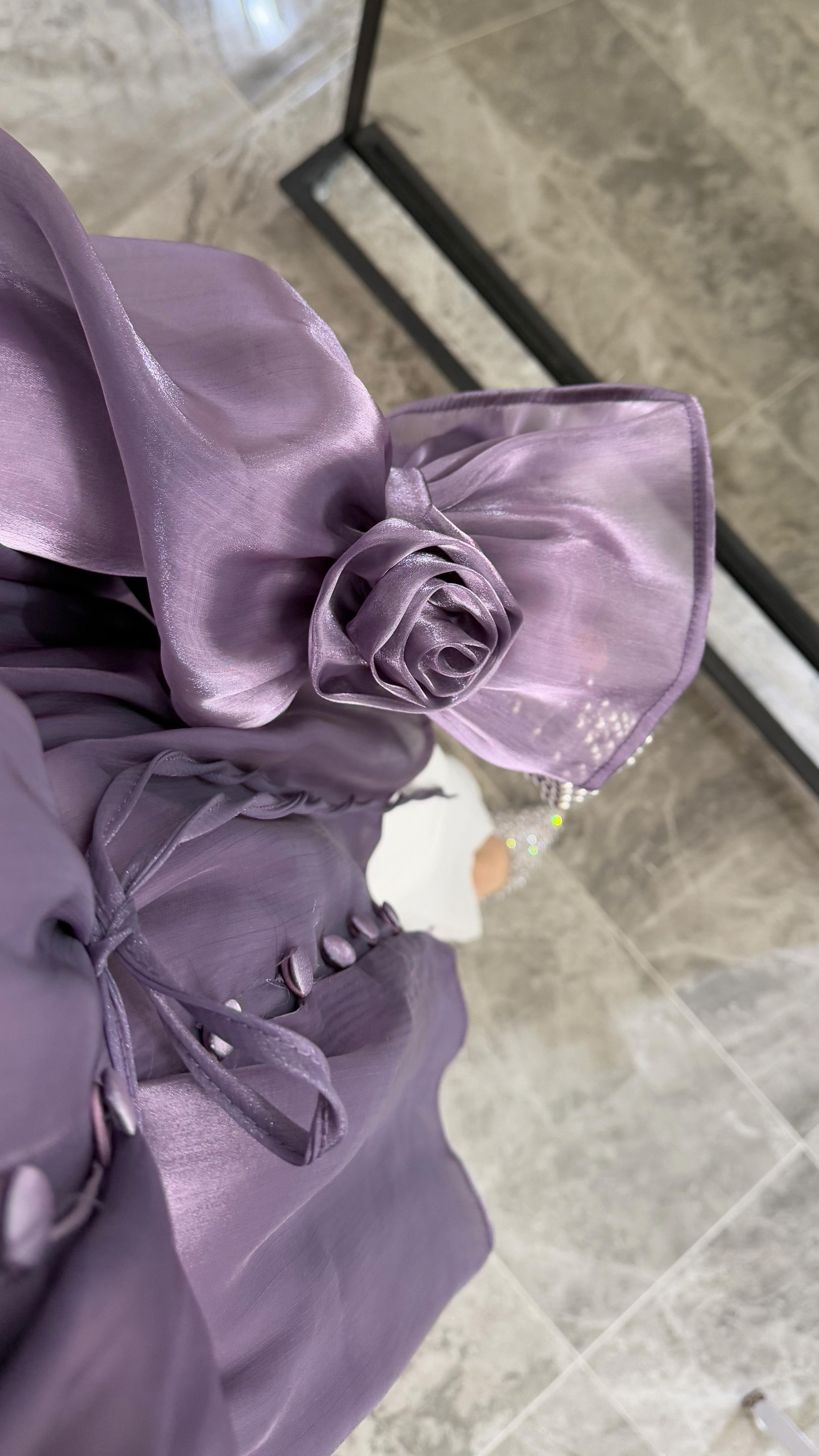 Aknay Organze Gül Detaylı Lila Tunik