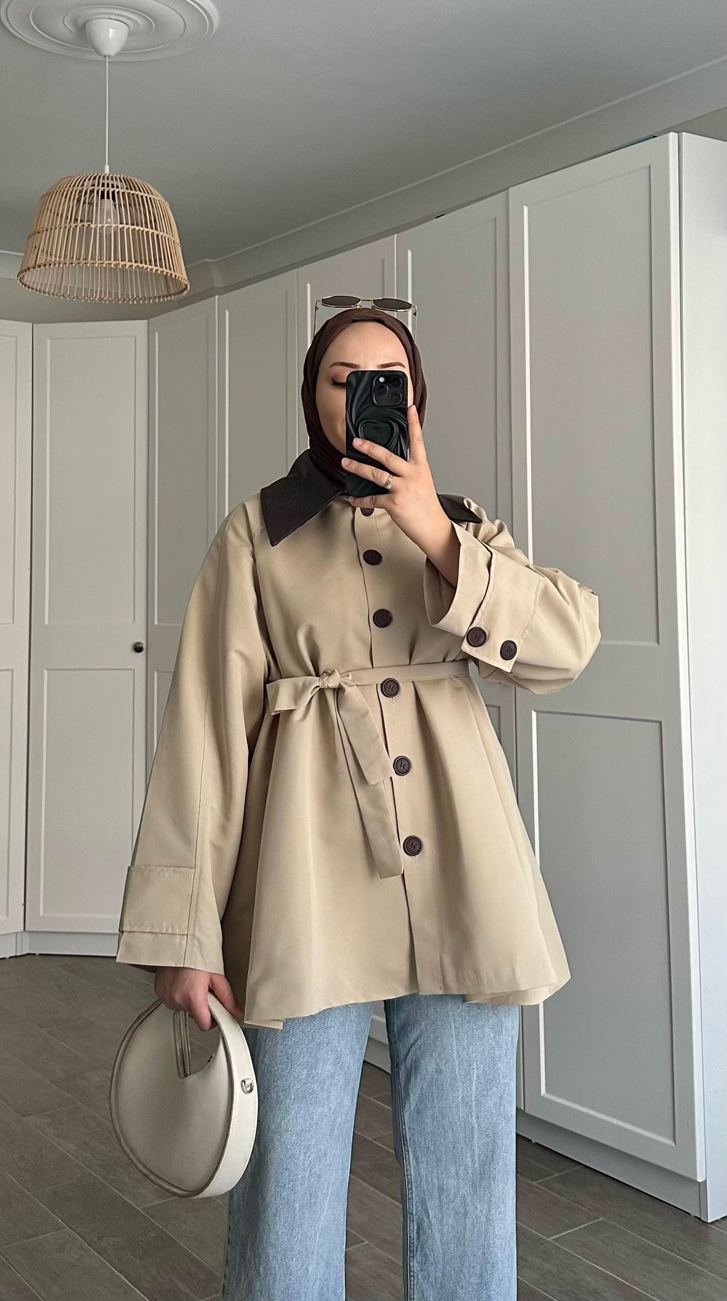 Amazon Düğmeli Bej Trençkot