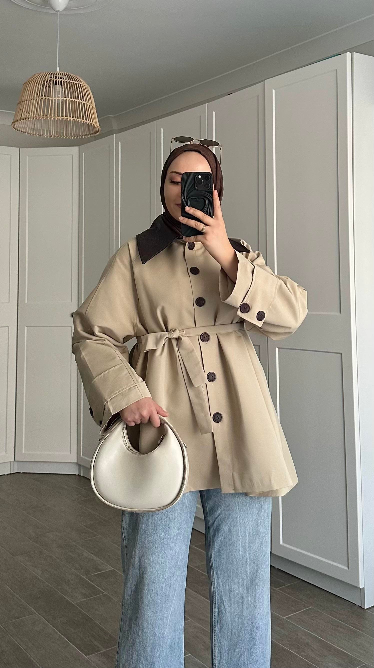 Amazon Düğmeli Bej Trençkot