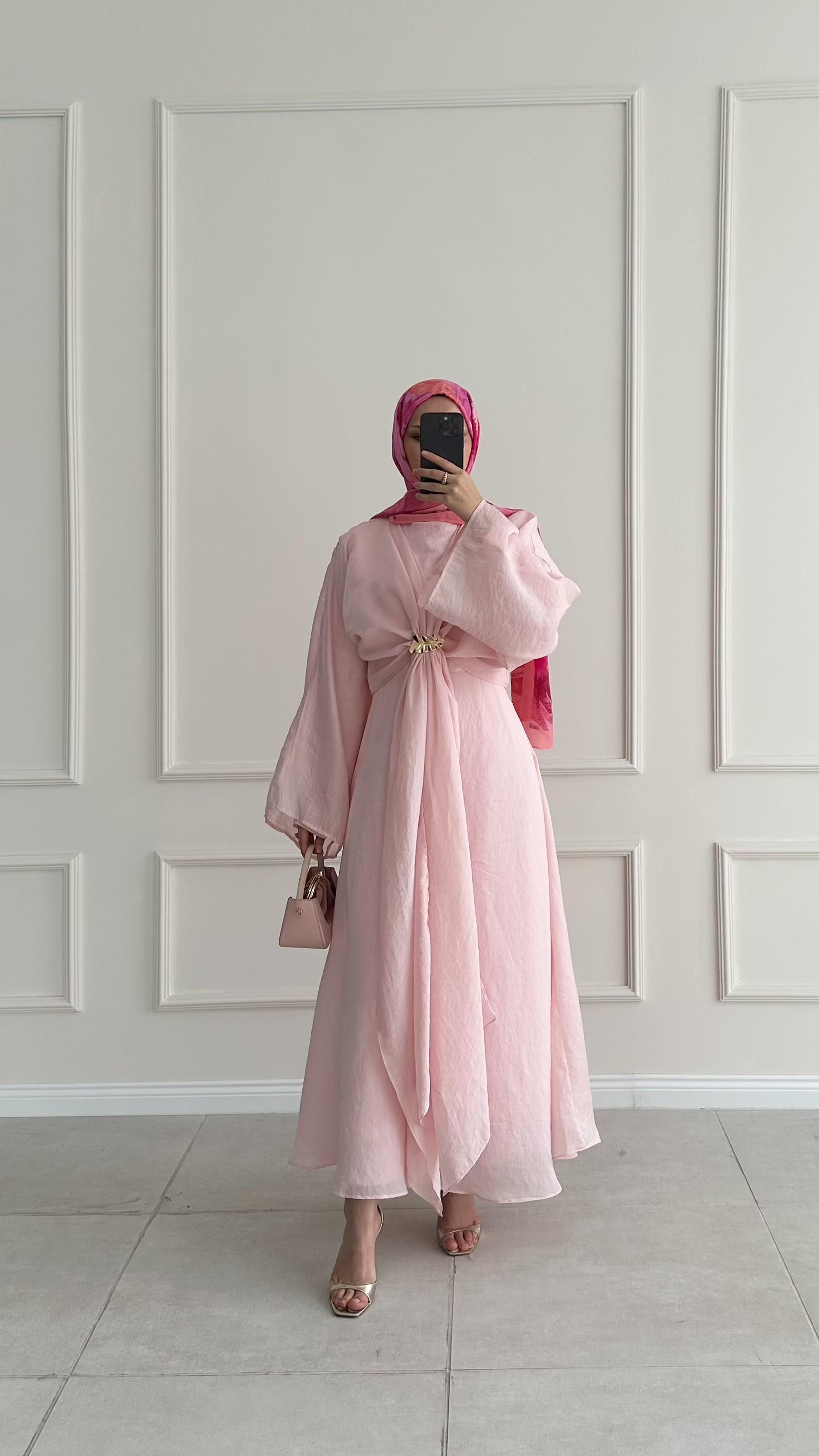 Analisa Broşlu Premıum Pembe Elbise