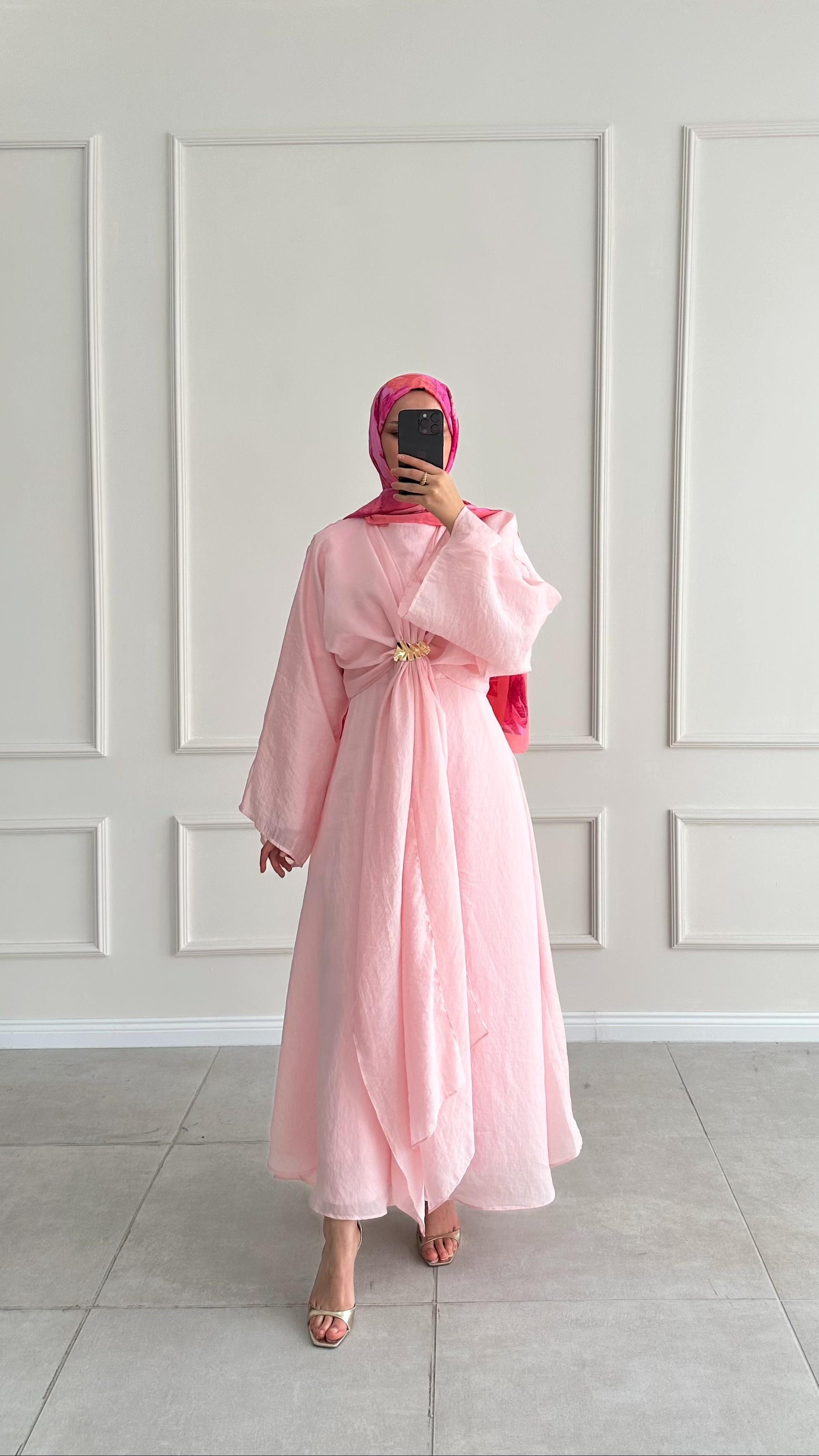 Analisa Broşlu Premıum Pembe Elbise