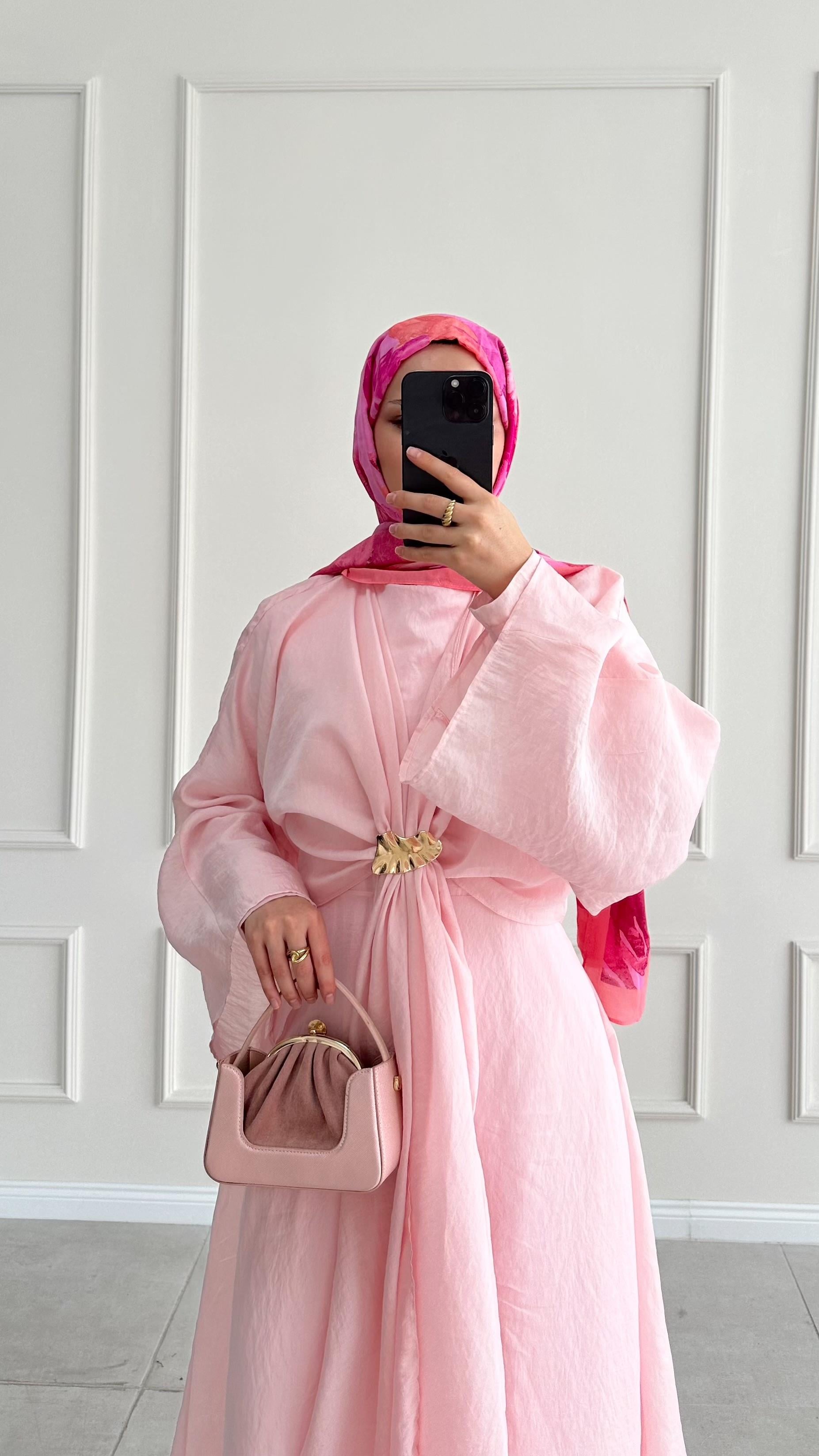 Analisa Broşlu Premıum Pembe Elbise