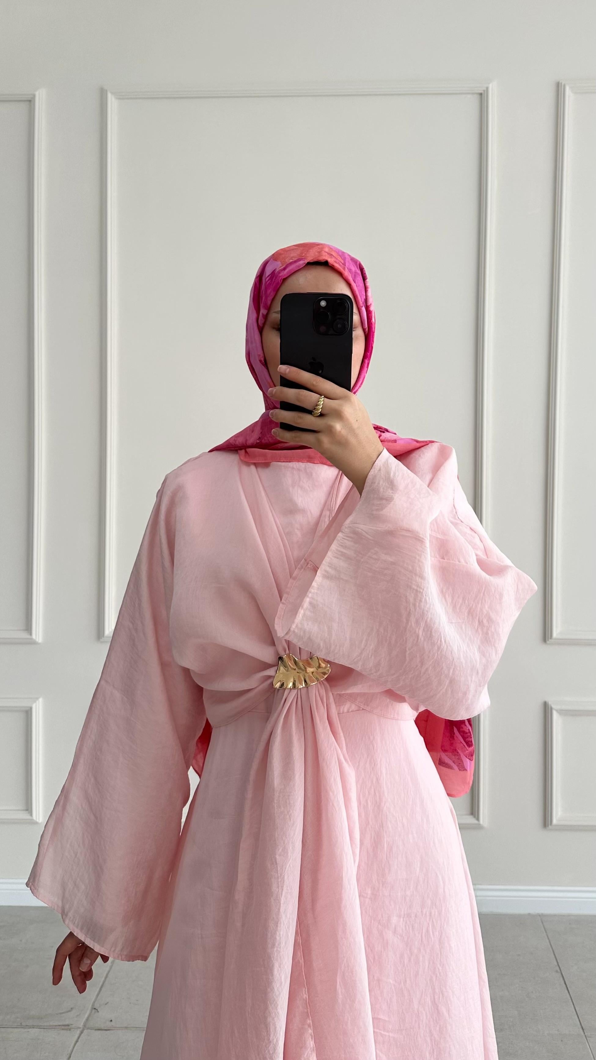 Analisa Broşlu Premıum Pembe Elbise