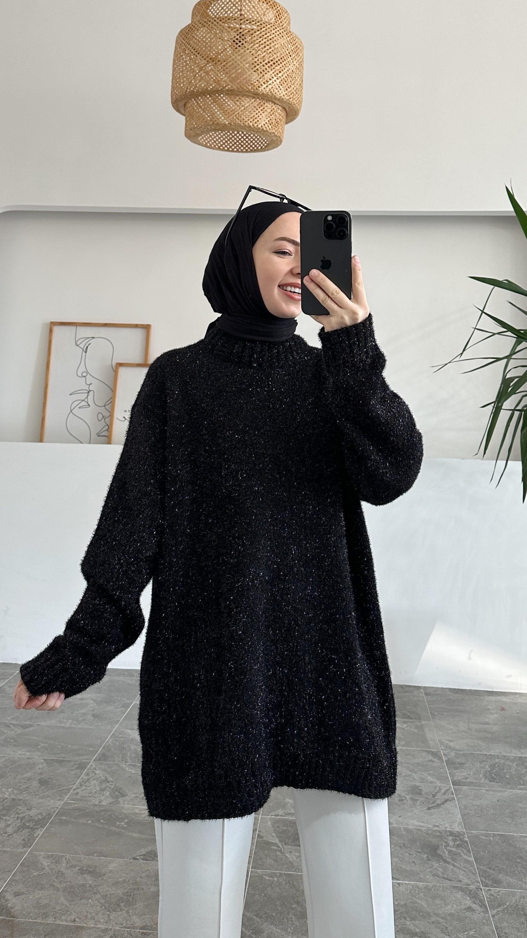 Arcani Simli Siyah Tunik 