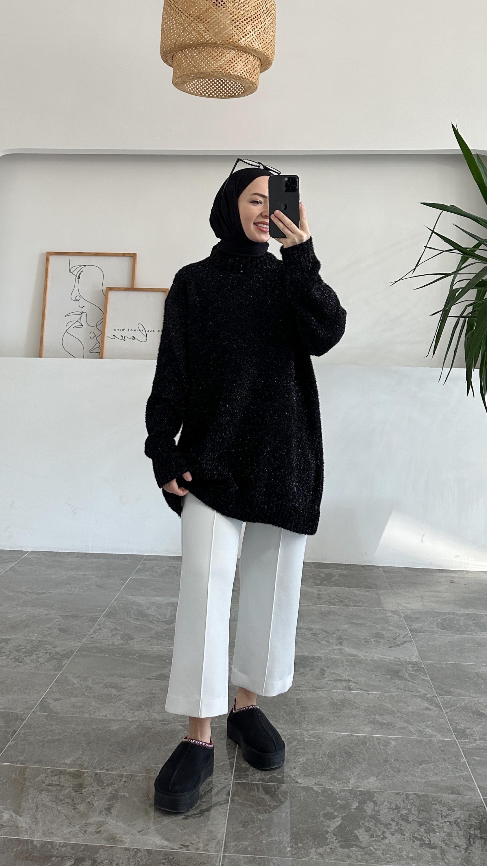 Arcani Simli Siyah Tunik 