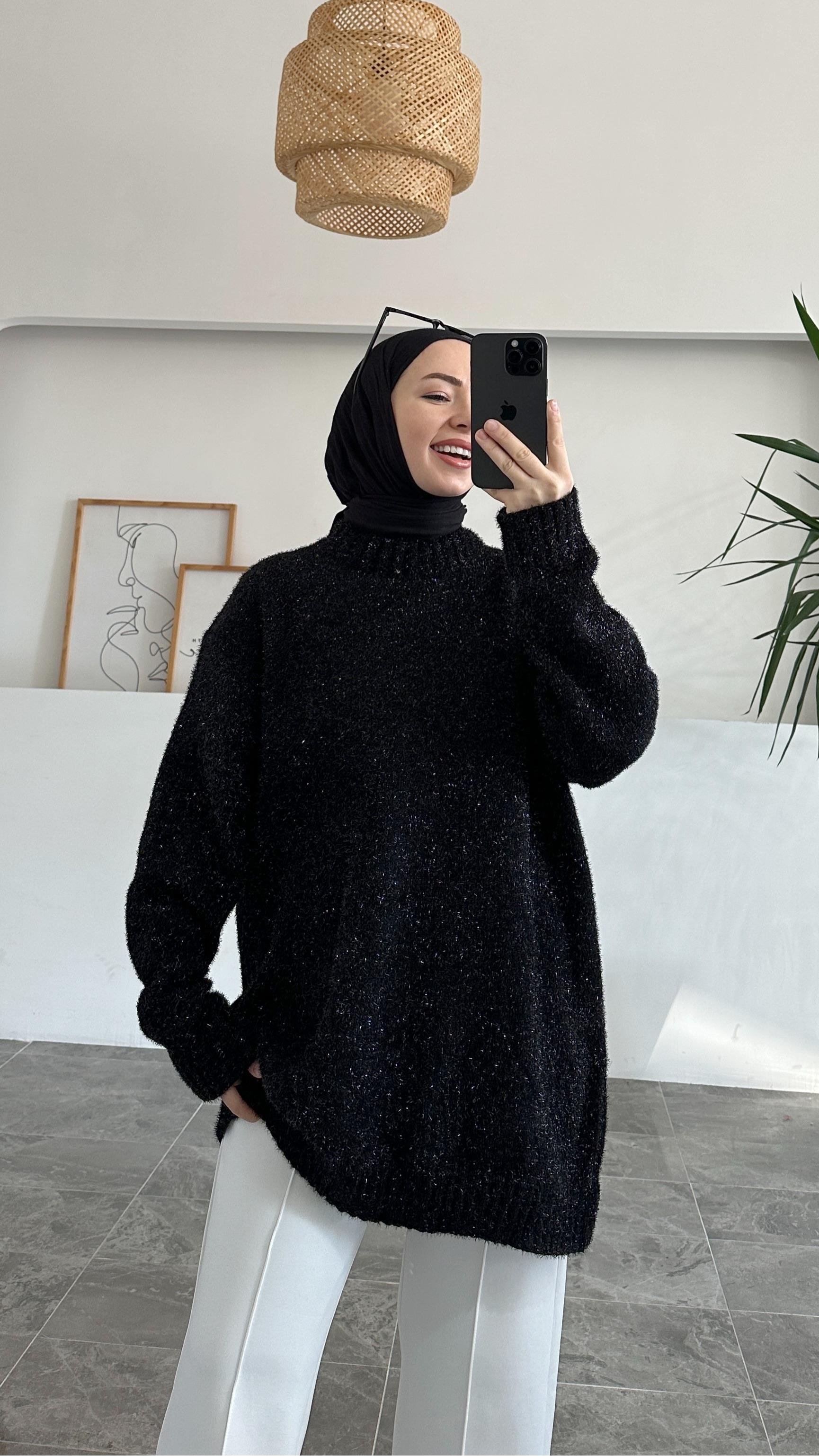 Arcani Simli Siyah Tunik 