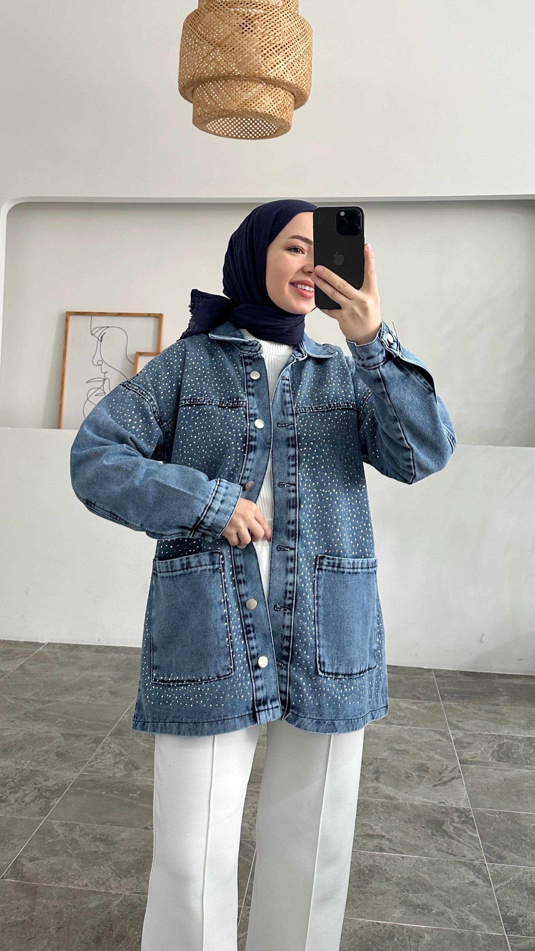 Ares Taşlı Kot Mavi Ceket