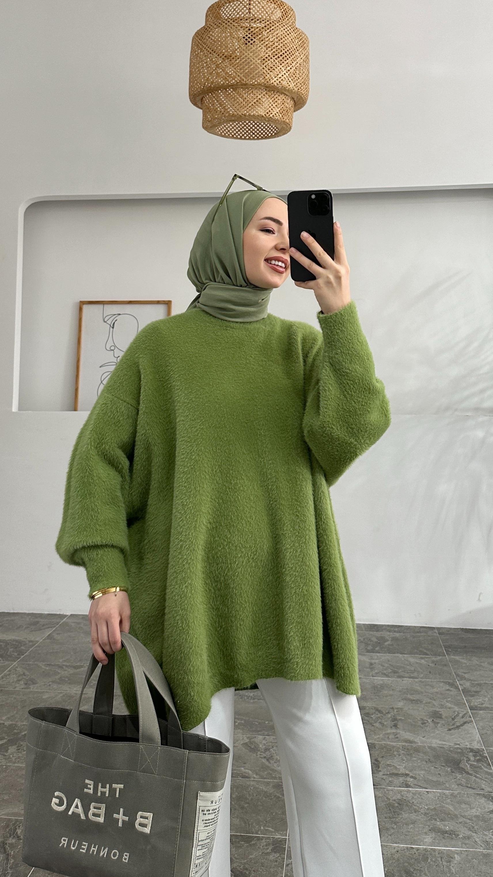 Ascel Premıum Angora Yeşil Kazak