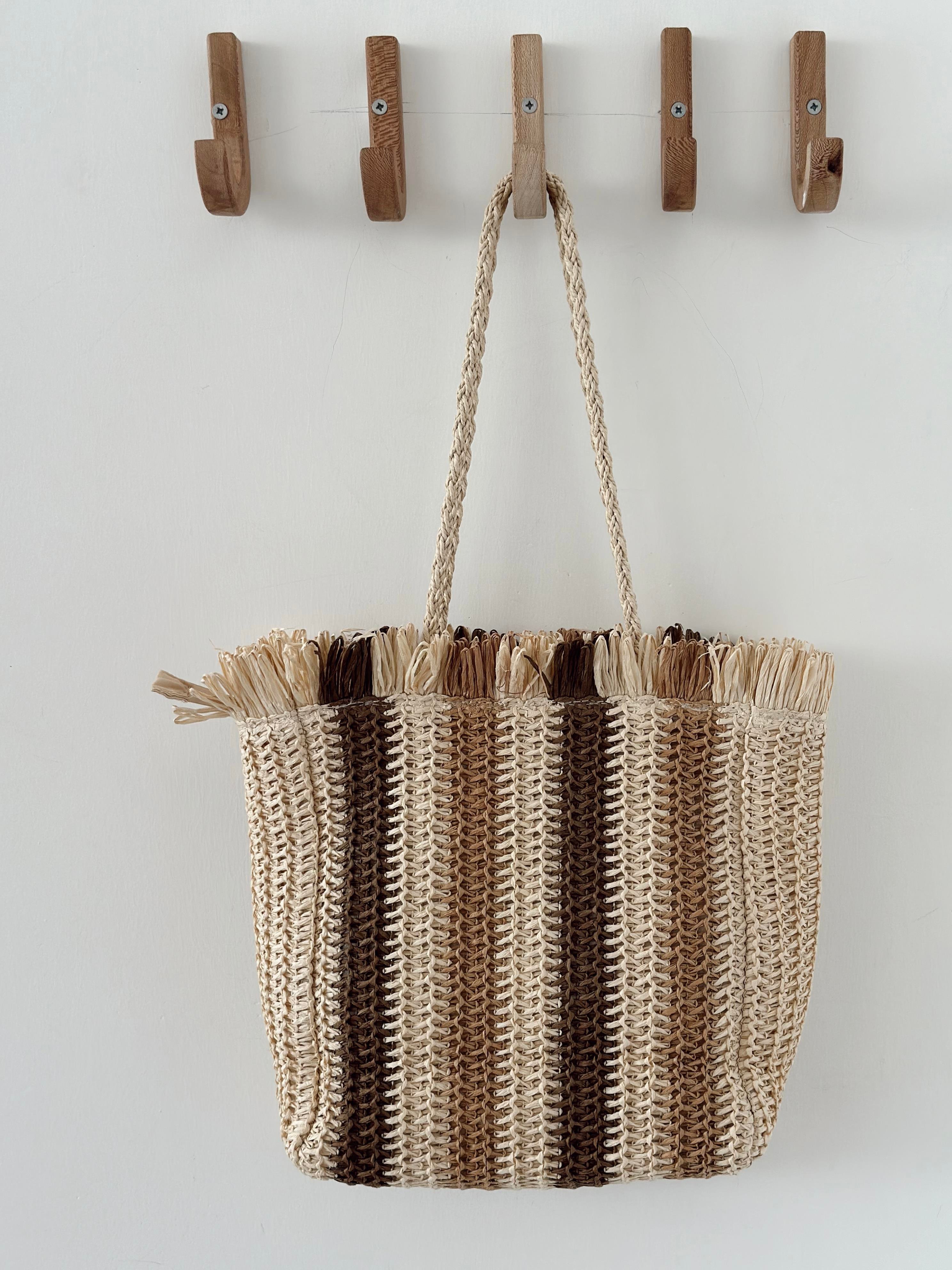 Astarlı Çizgili Hasır Kadın Çanta