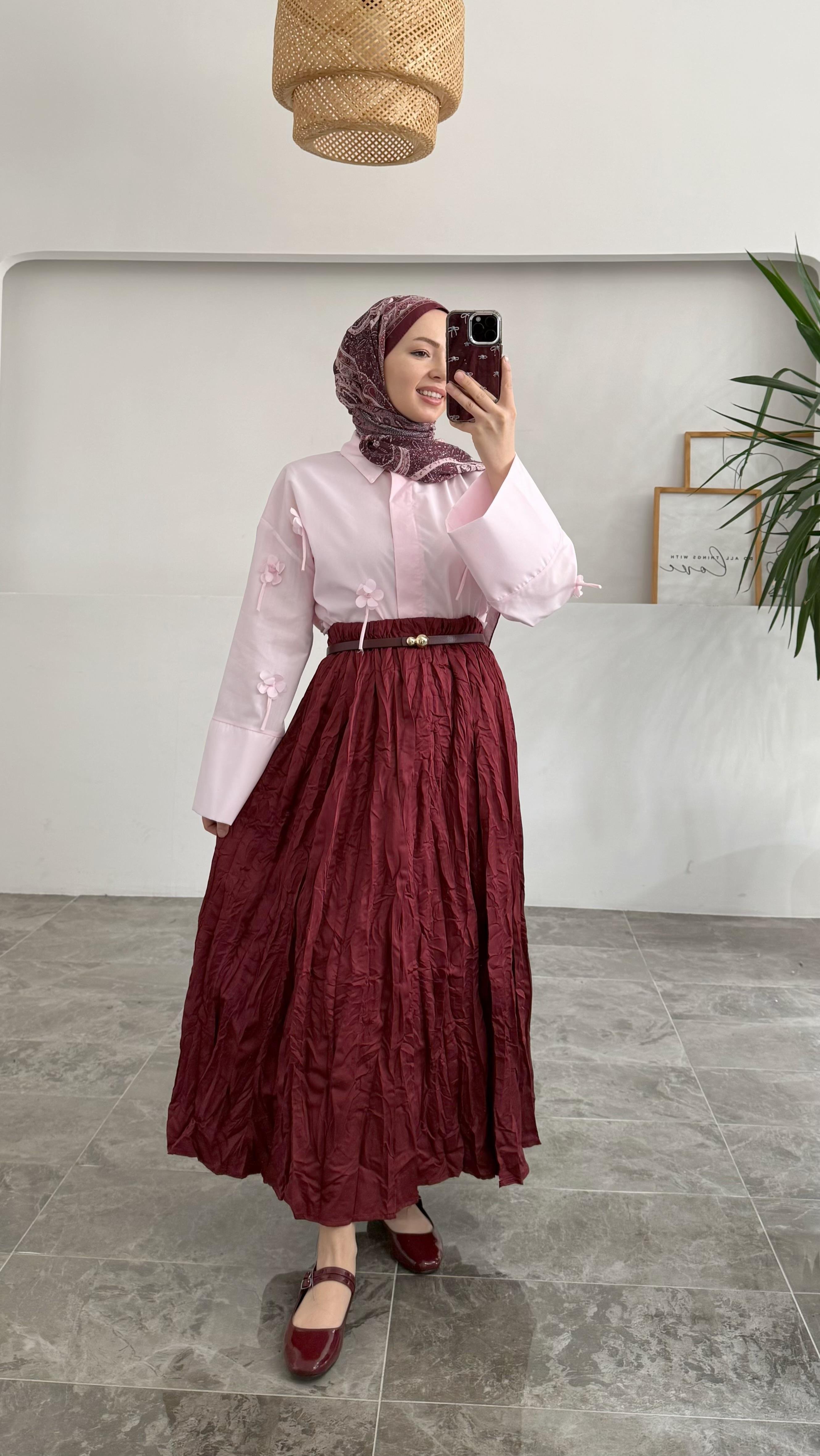 Bahar Çiçekli Pembe Gömlek